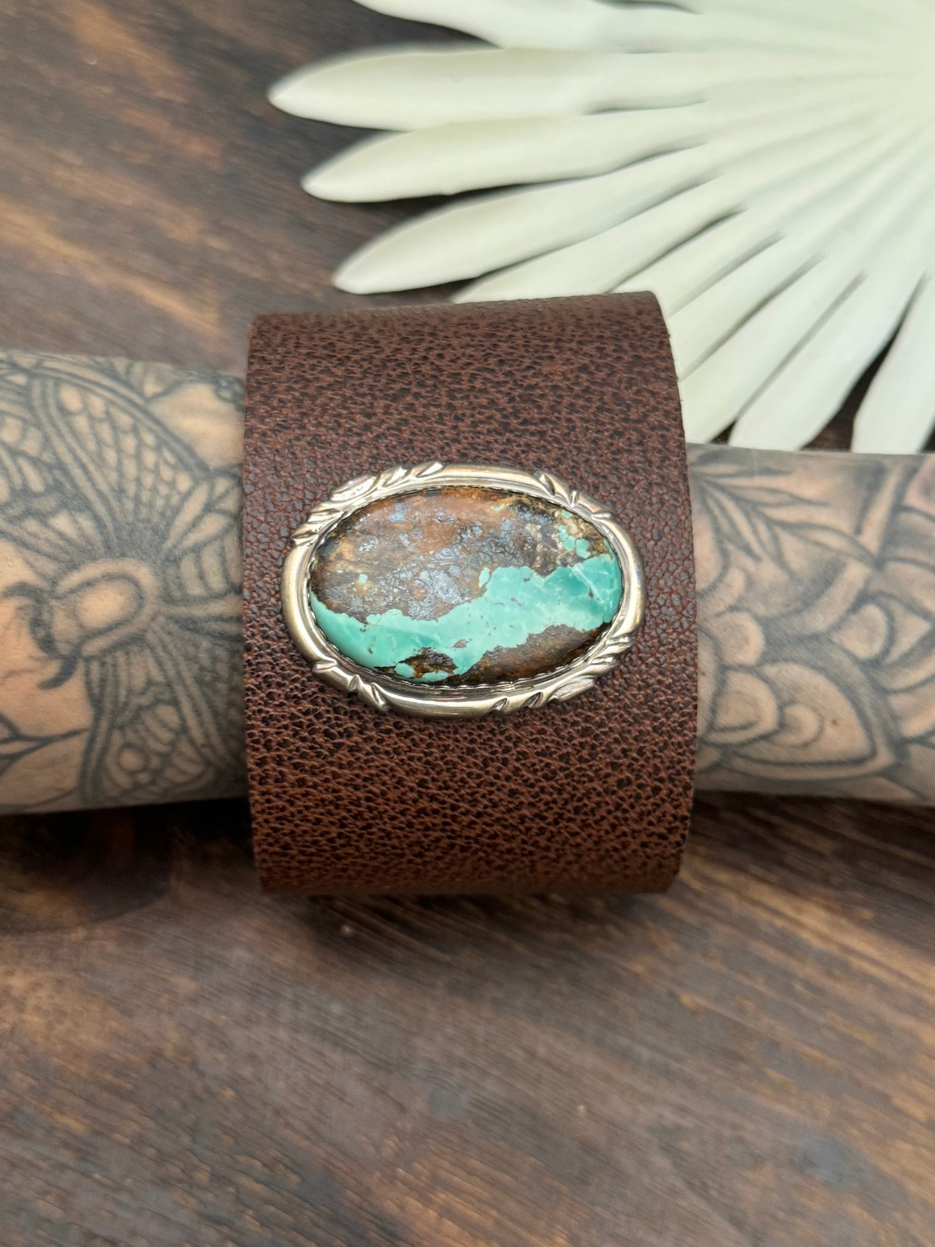 Julia Etsitty Kingman Turquoise & Genuine Leather Bracelet