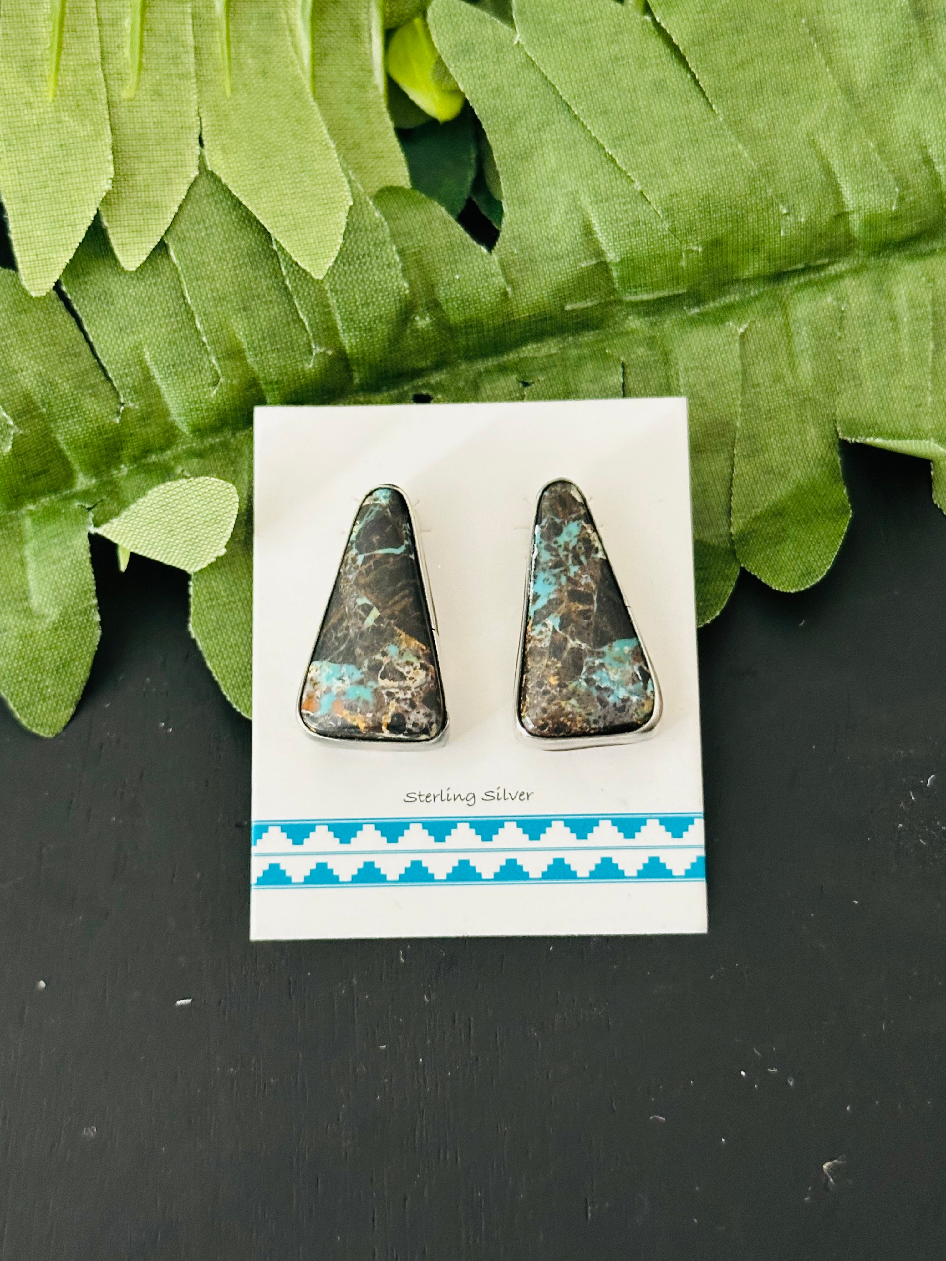 Pete Skeets Black Jack Turquoise & Sterling Silver Post Earrings