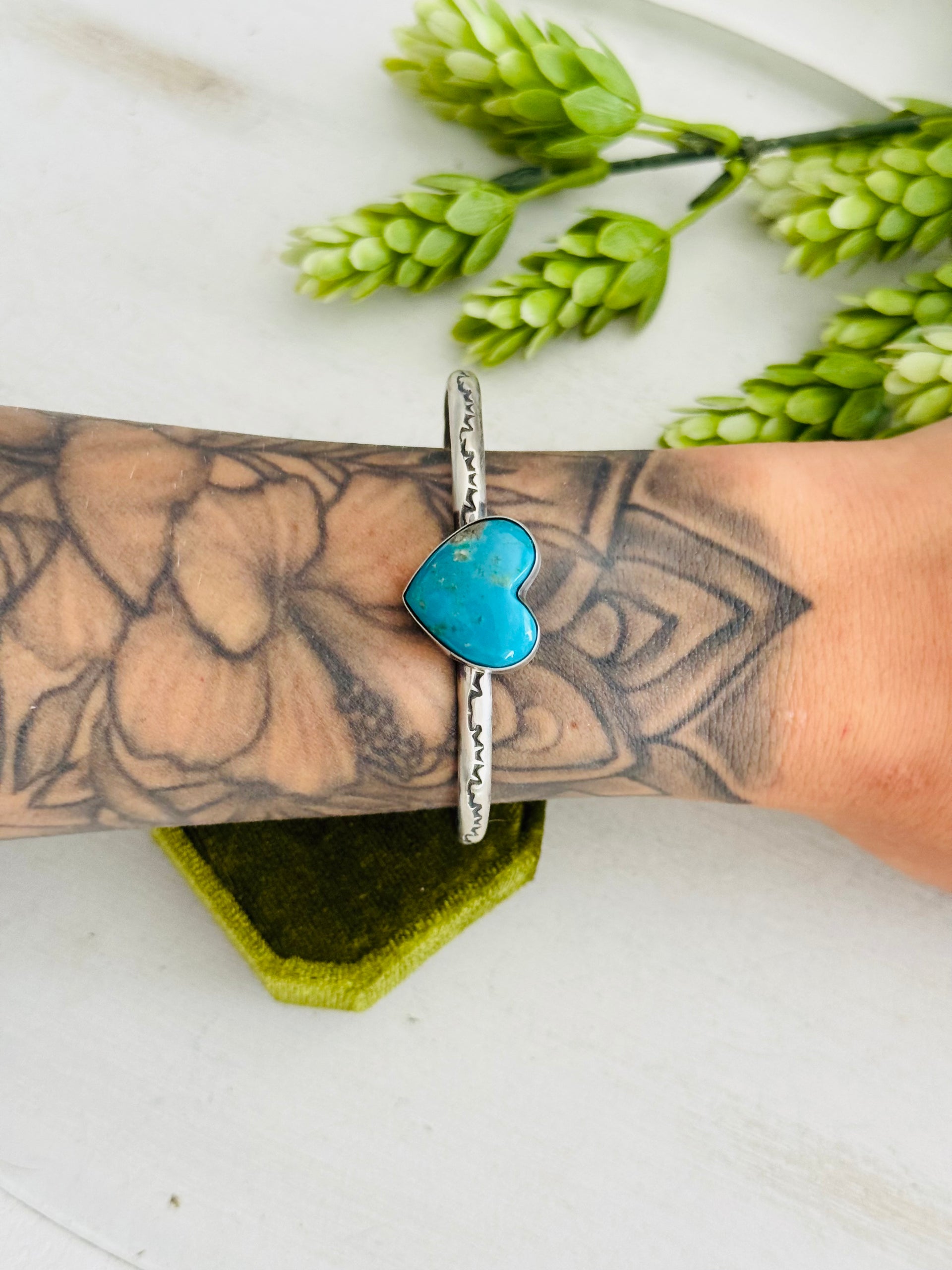 Donovan Skeets Kingman Turquoise & Sterling Silver Heart Cuff Bracelet