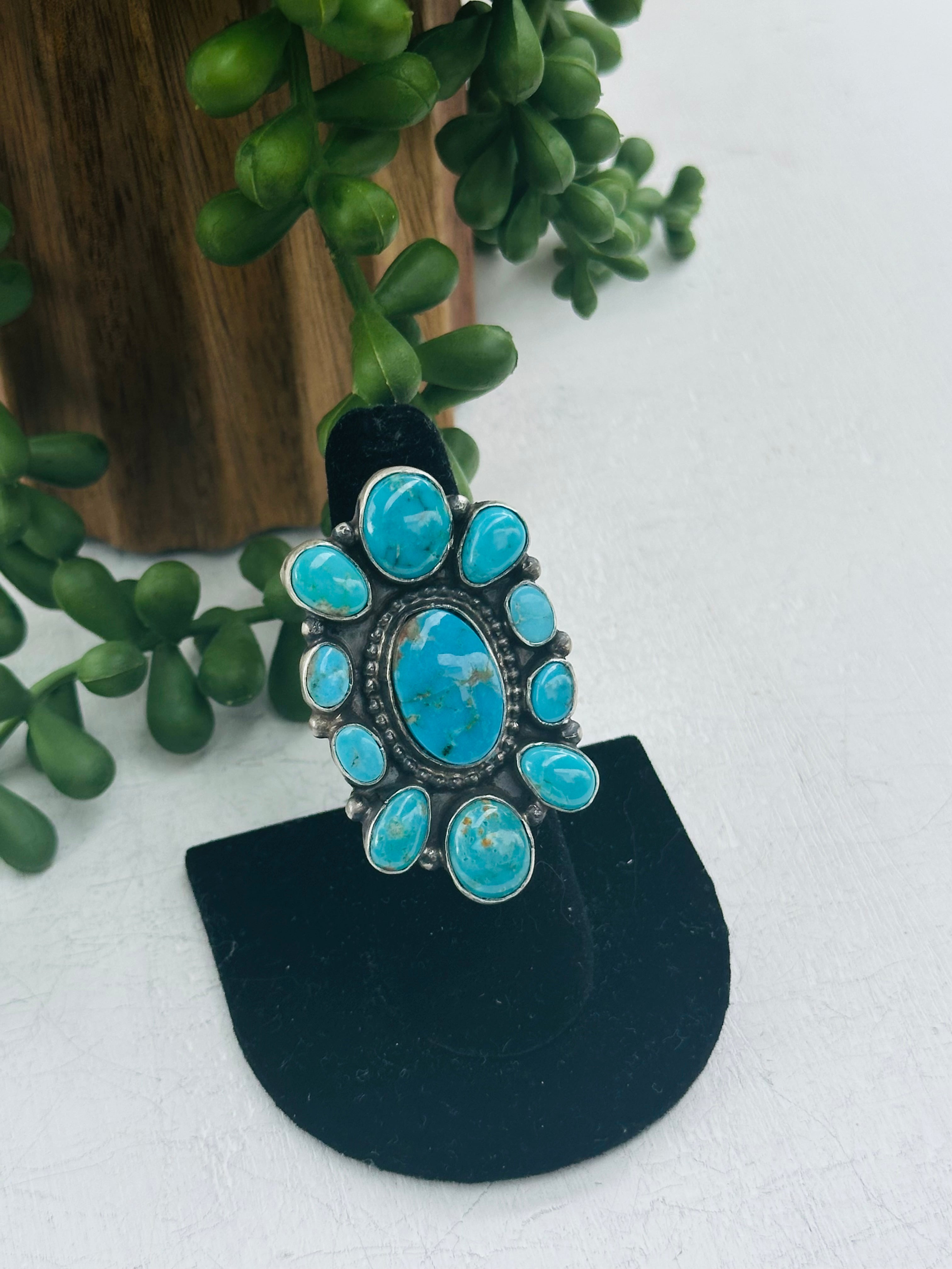 Blaine Yellowhorse Kingman Turquoise & Sterling Silver Ring Size 7.75