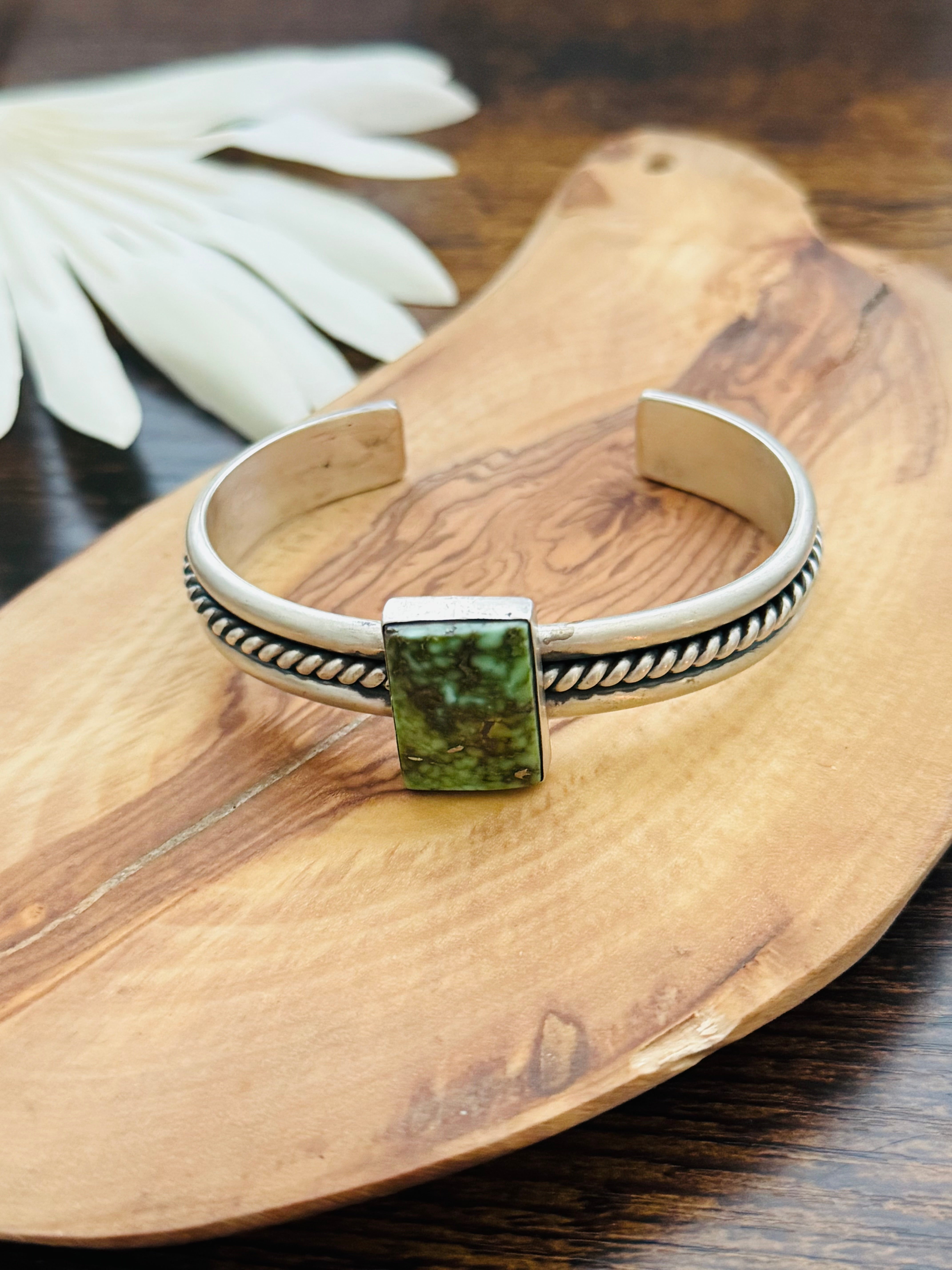 Navajo Made Sonoran Mountain Turquoise & Sterling Silver Cuff Bracelet