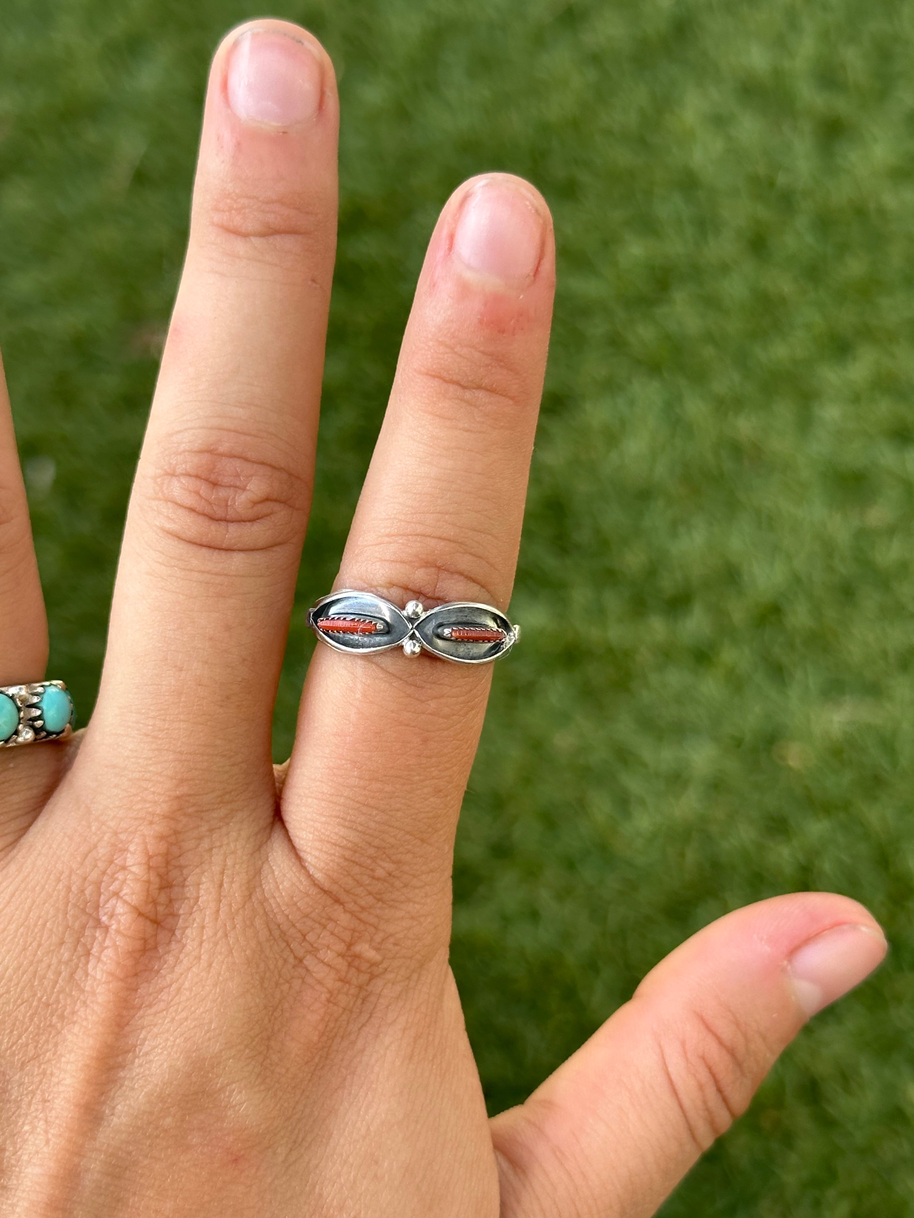 Navajo Made Red Coral & Sterling Silver Ring