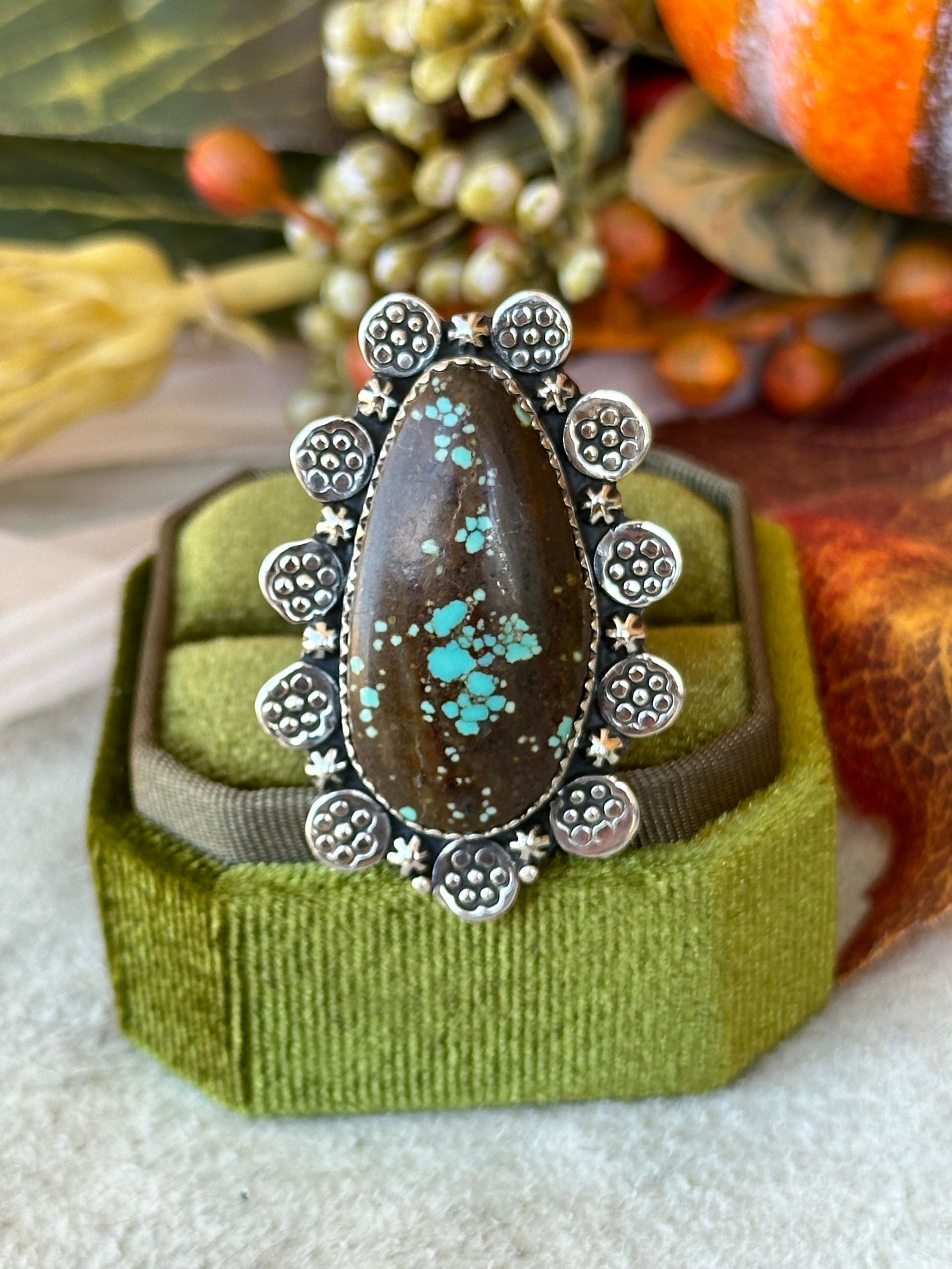 Southwest Handmade #8 Turquoise & Sterling Silver Adjustable Ring