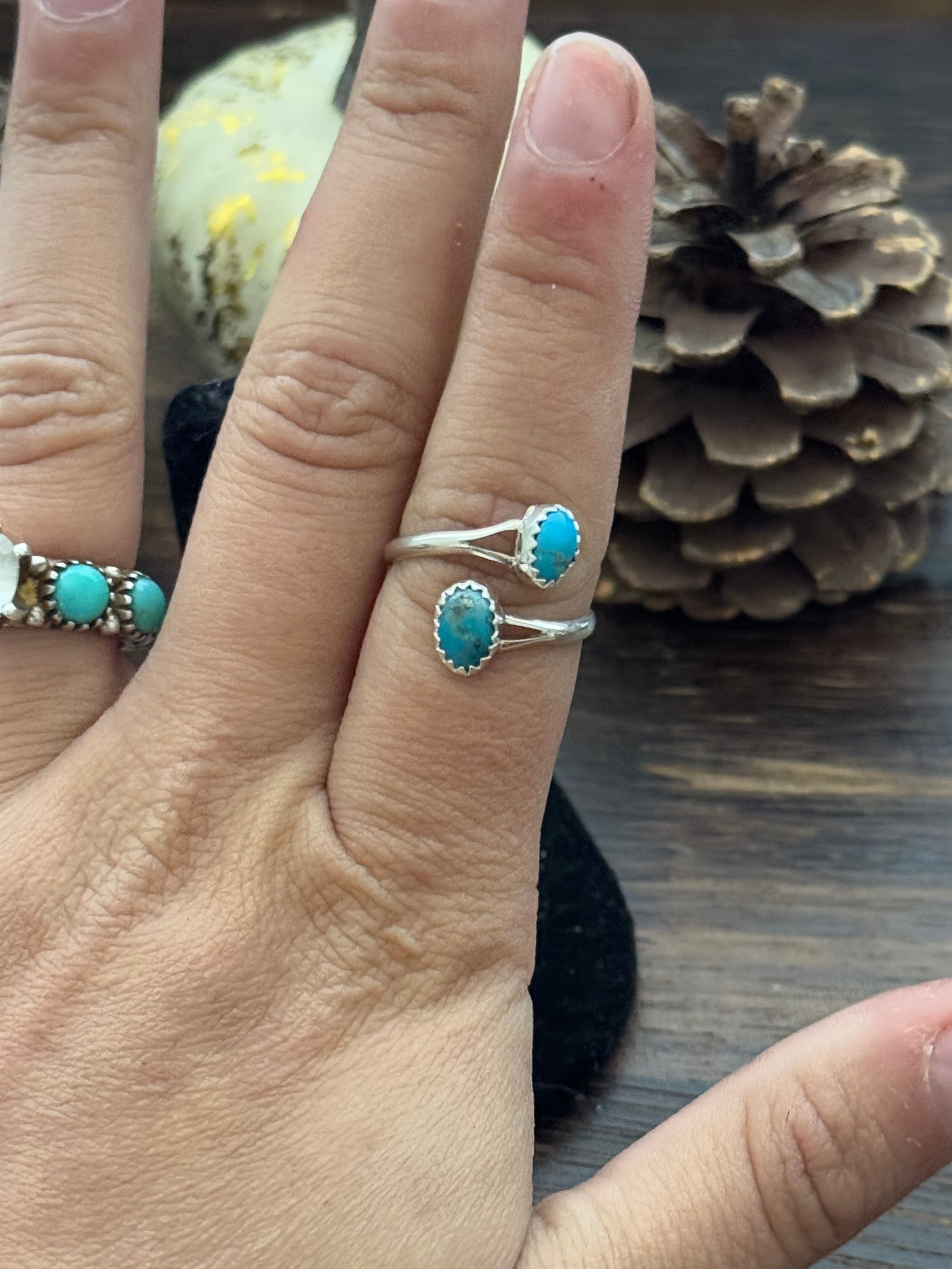 Navajo Made Kingman Turquoise & Sterling Silver Adjustable Ring