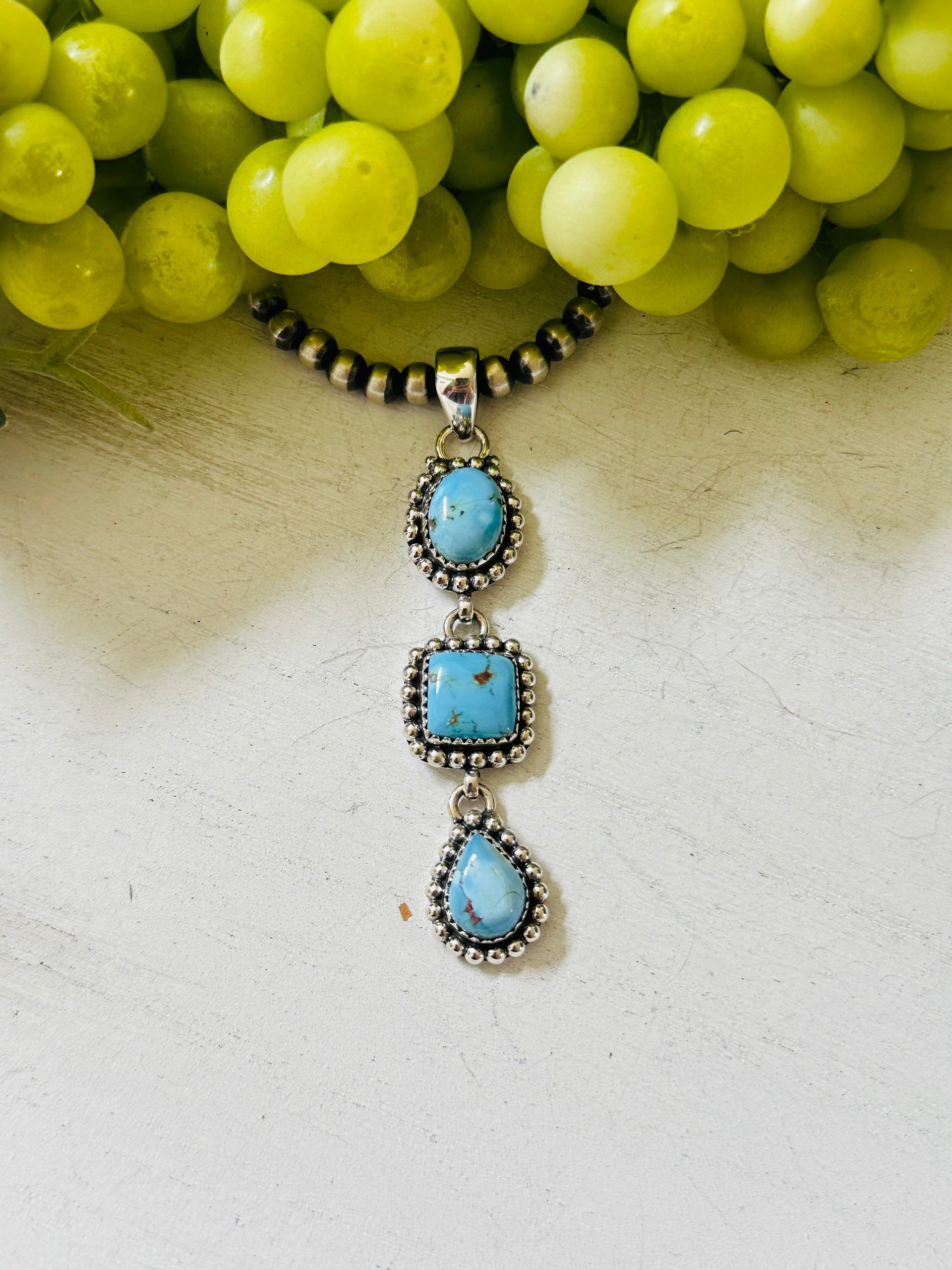 Southwest Handmade Golden Hills Turquoise & Sterling Silver Cluster Pendant