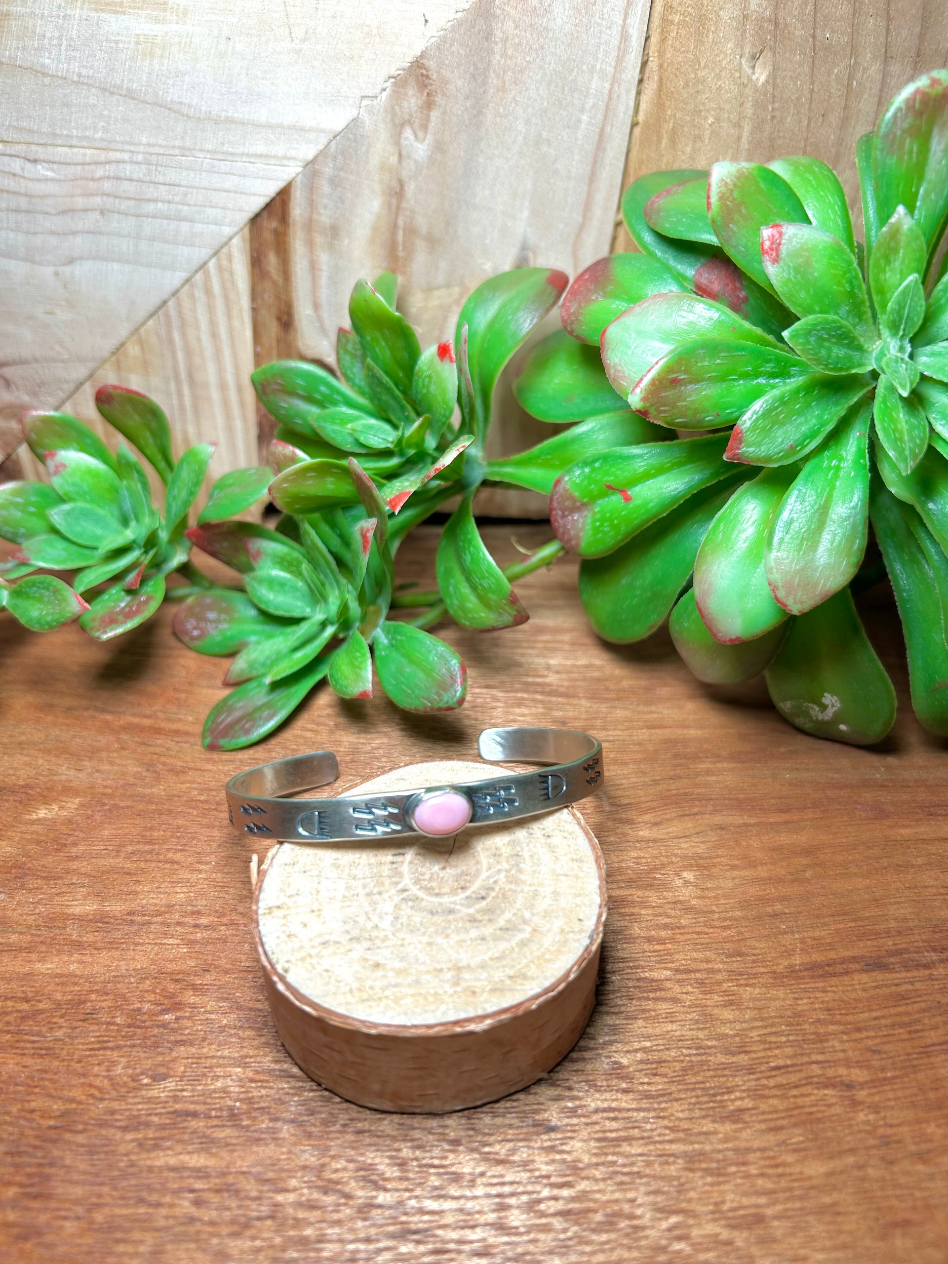 Navajo Made Pink Conch & Sterling Silver Cuff Bracelet