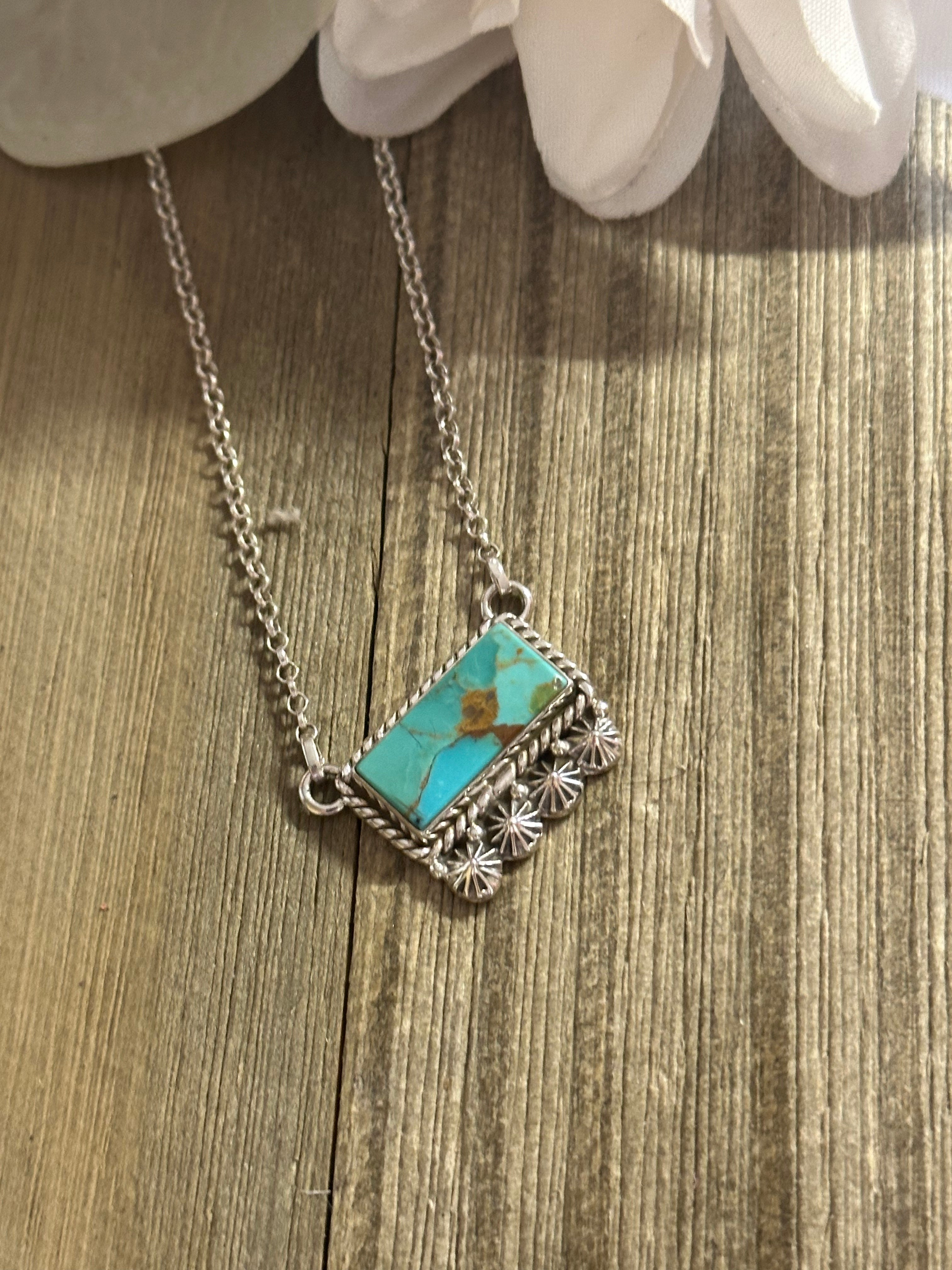 Southwest Handmade Kingman Turquoise & Sterling Silver Bar Necklace