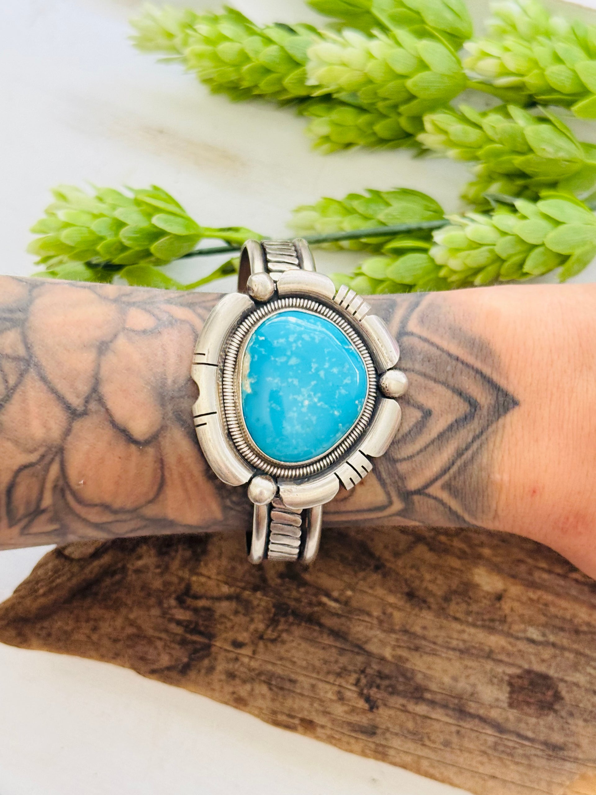 Wydell Billie Natural Turquoise Mountain & Sterling Silver Cuff Bracelet