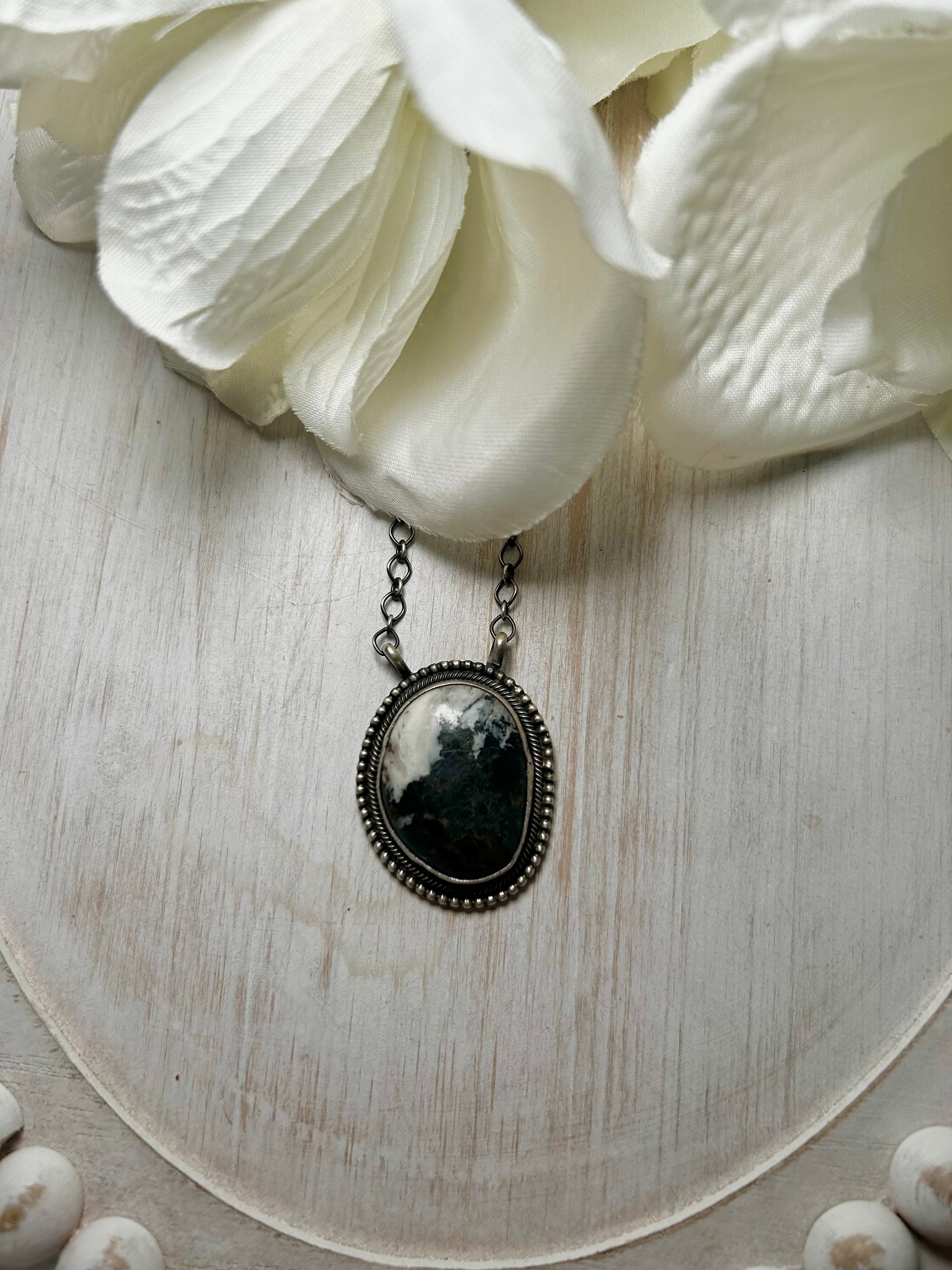 Navajo Made White Buffalo & Sterling Silver Necklace