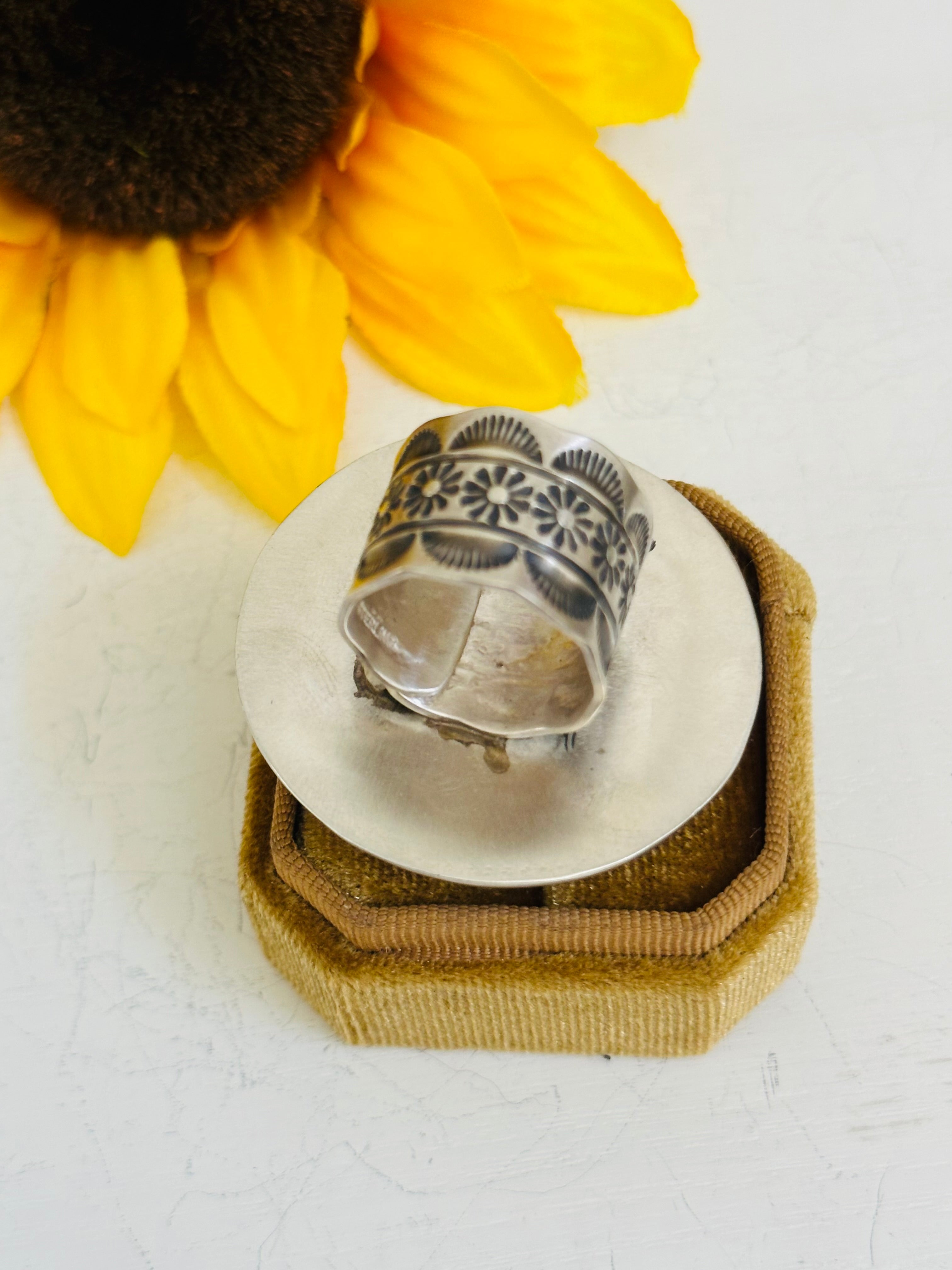 Leander Tahe Sterling Silver Concho Adjustable Ring