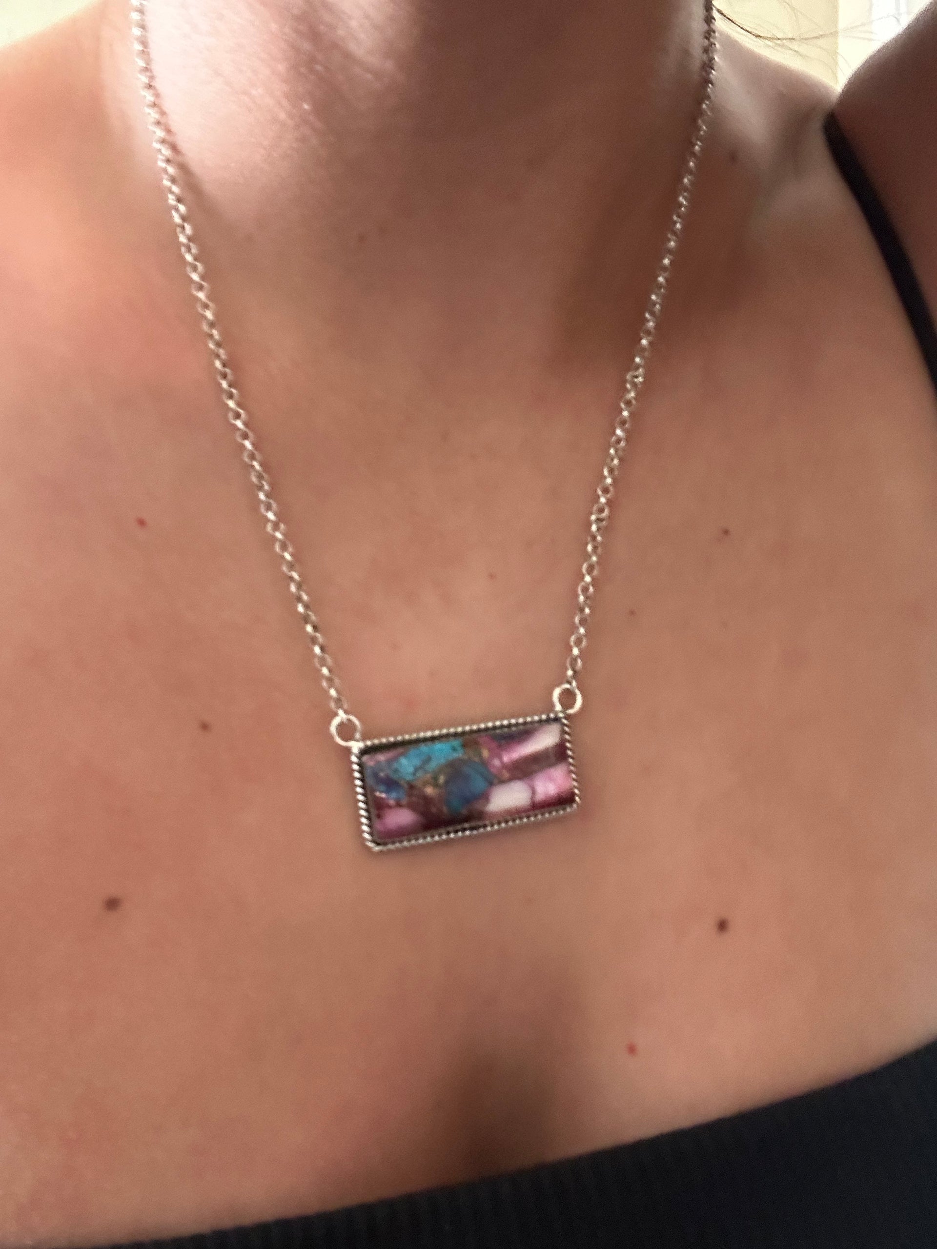 Southwest Made Mohave Turquoise & Sterling Silver Necklace