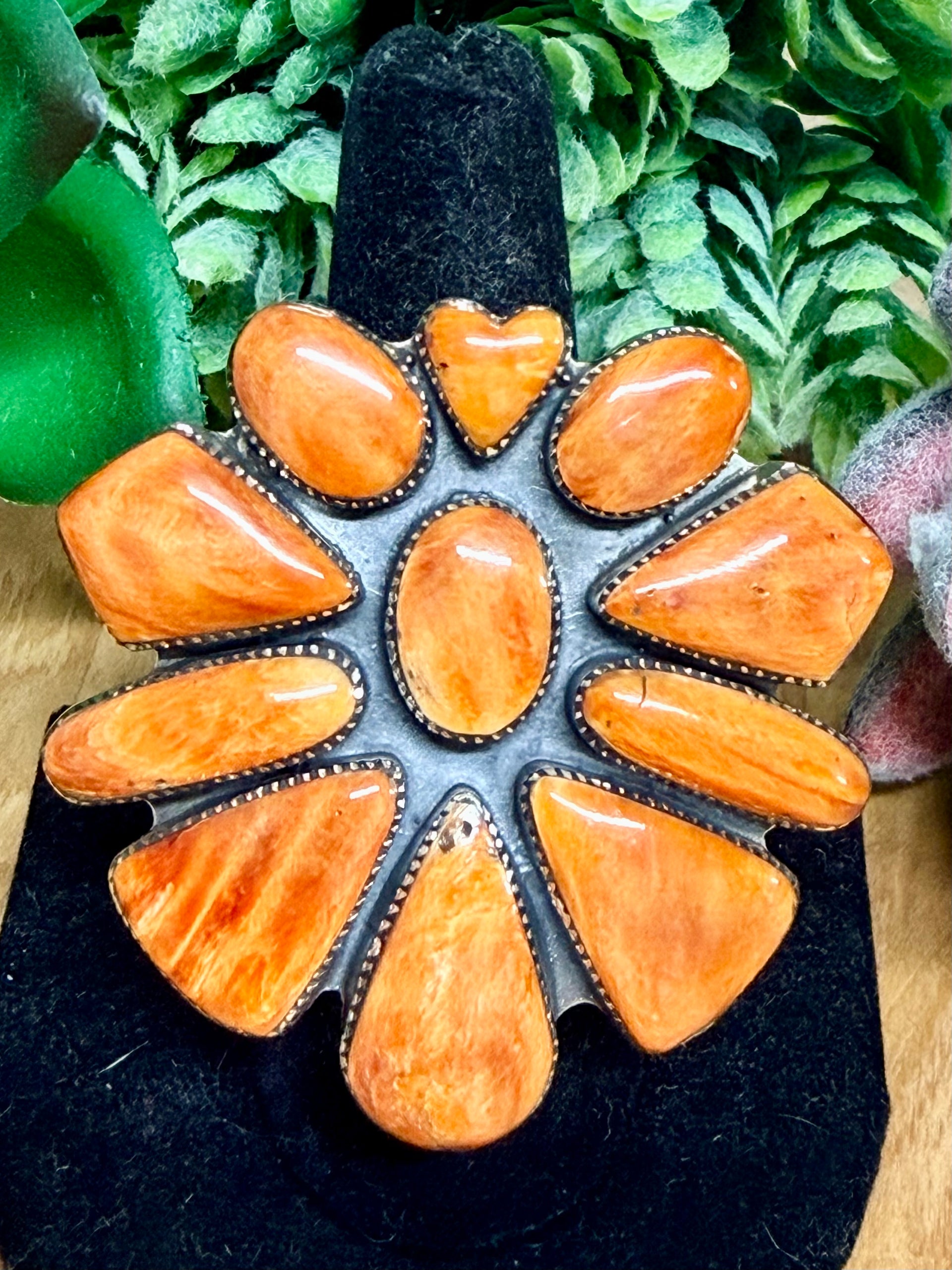 Southwest Handmade Spiny Oyster & Sterling Silver Adjustable Ring