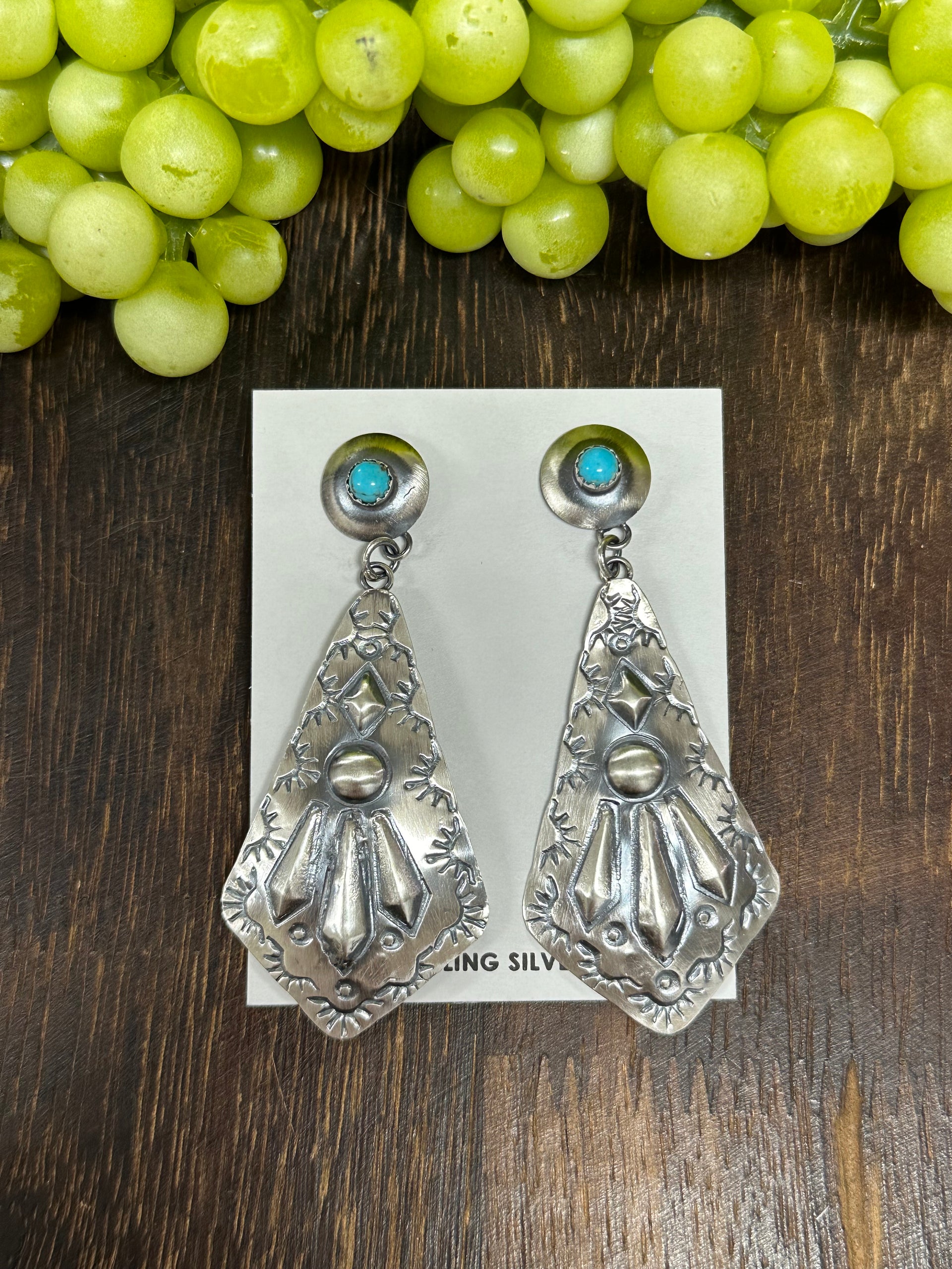 Tonya Yazzie Kingman Turquoise & Sterling Silver Post Dangle Earrings