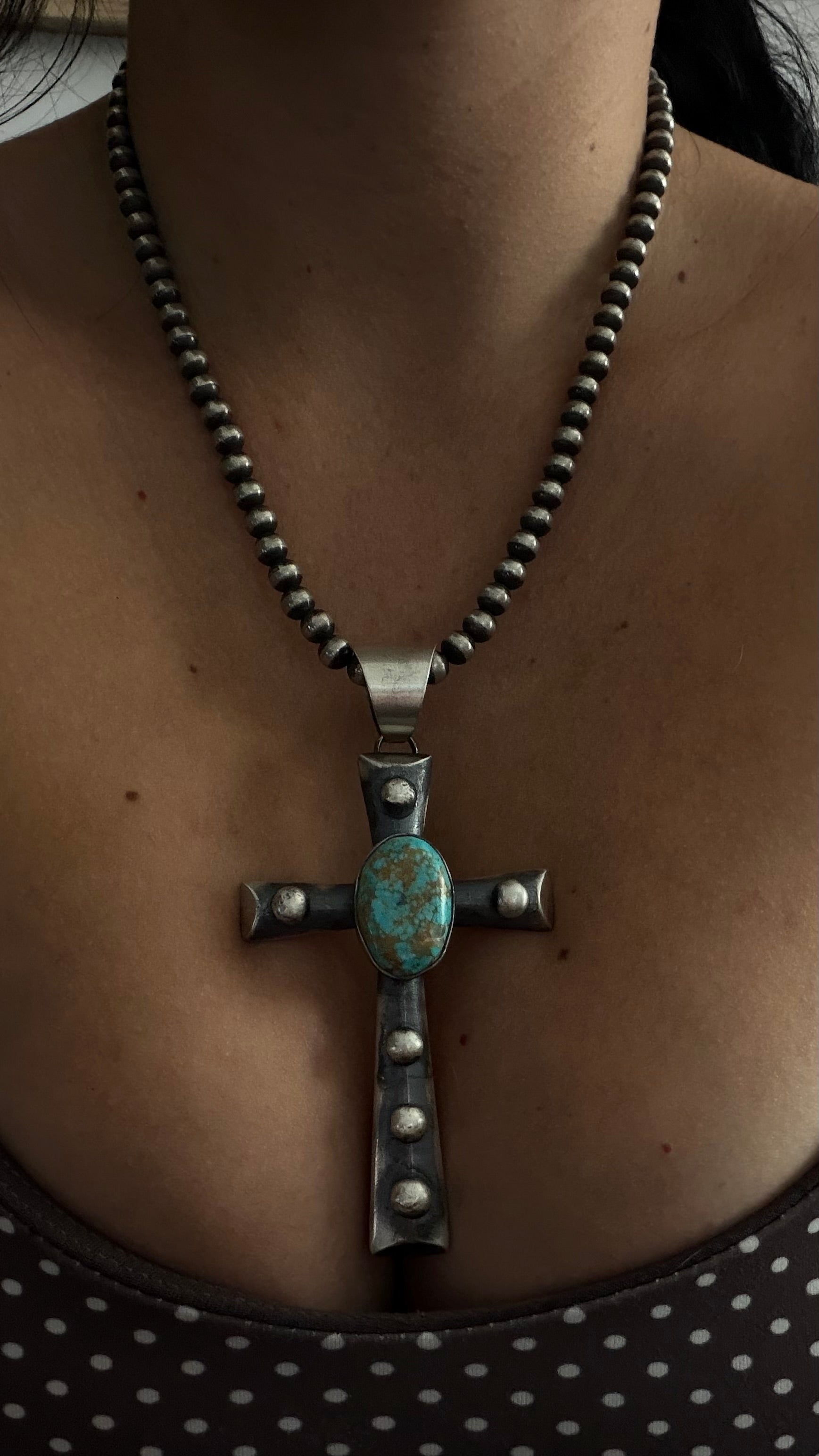 Chimney Butte Kingman Turquoise & Sterling Silver Cross Pendant