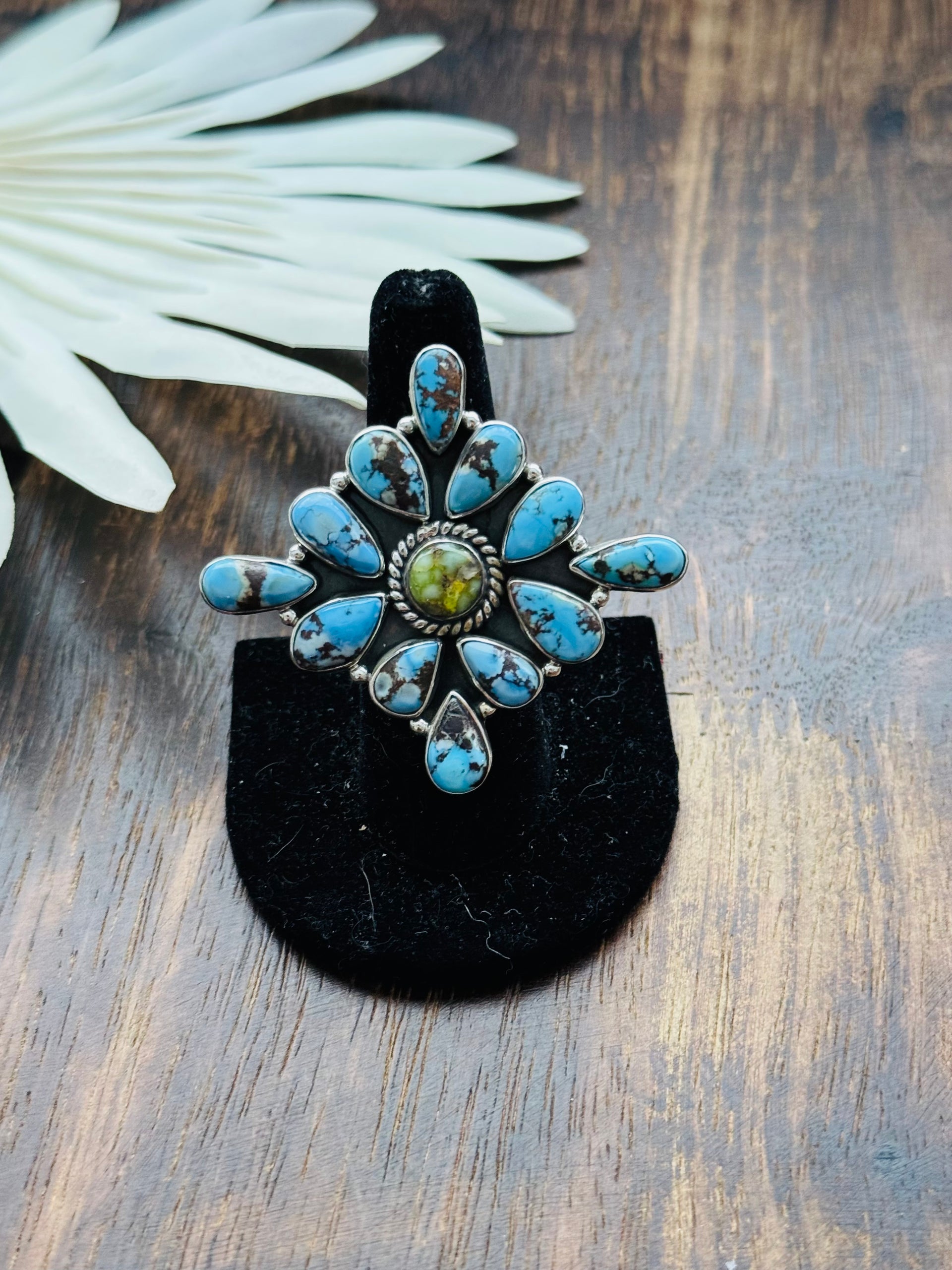 Southwest Handmade Multi Stone & Sterling Silver Adjustable Cluster Ring