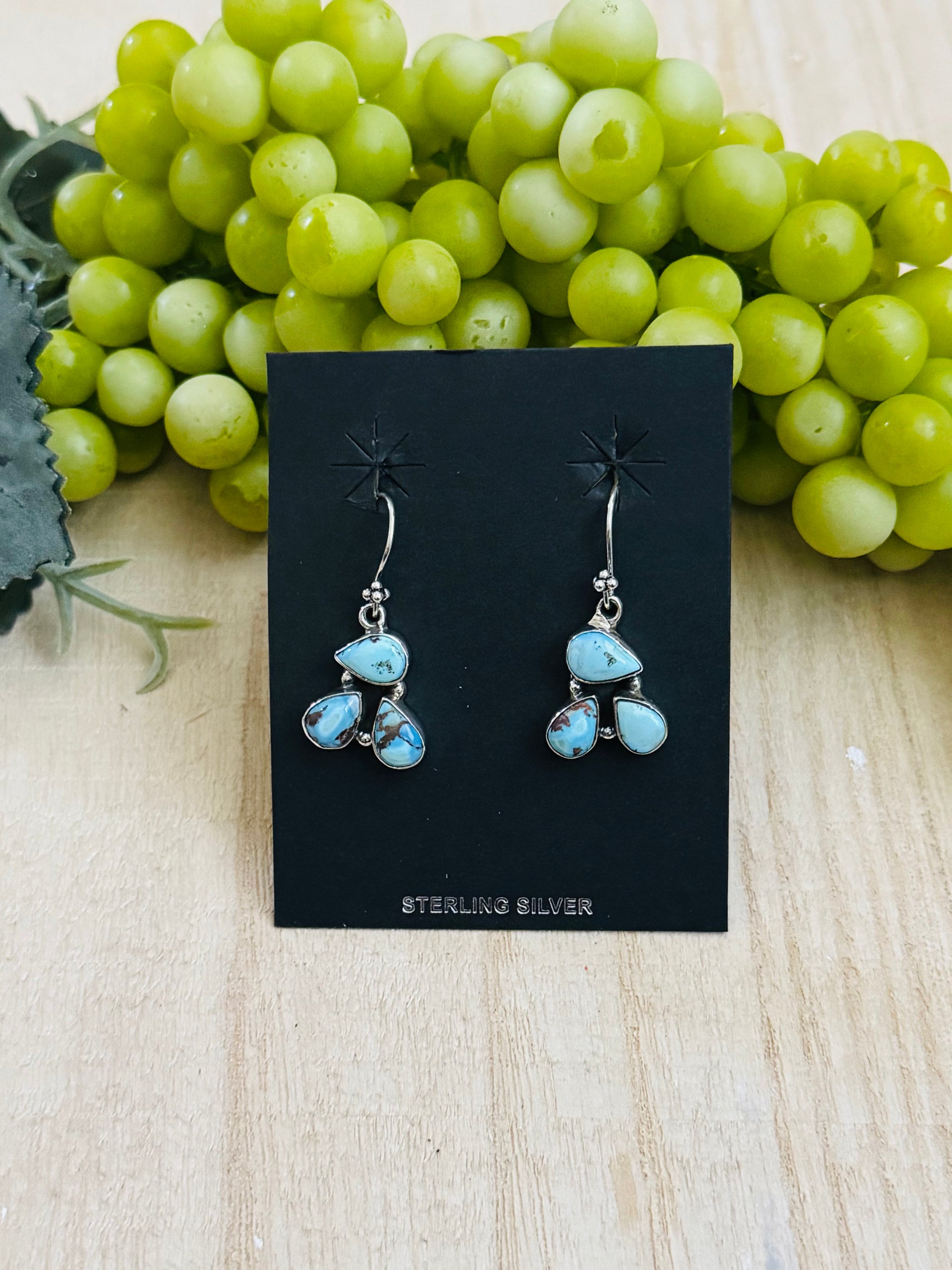 Southwest Handmade Golden Hills Turquoise & Sterling Silver Dangle Earrings