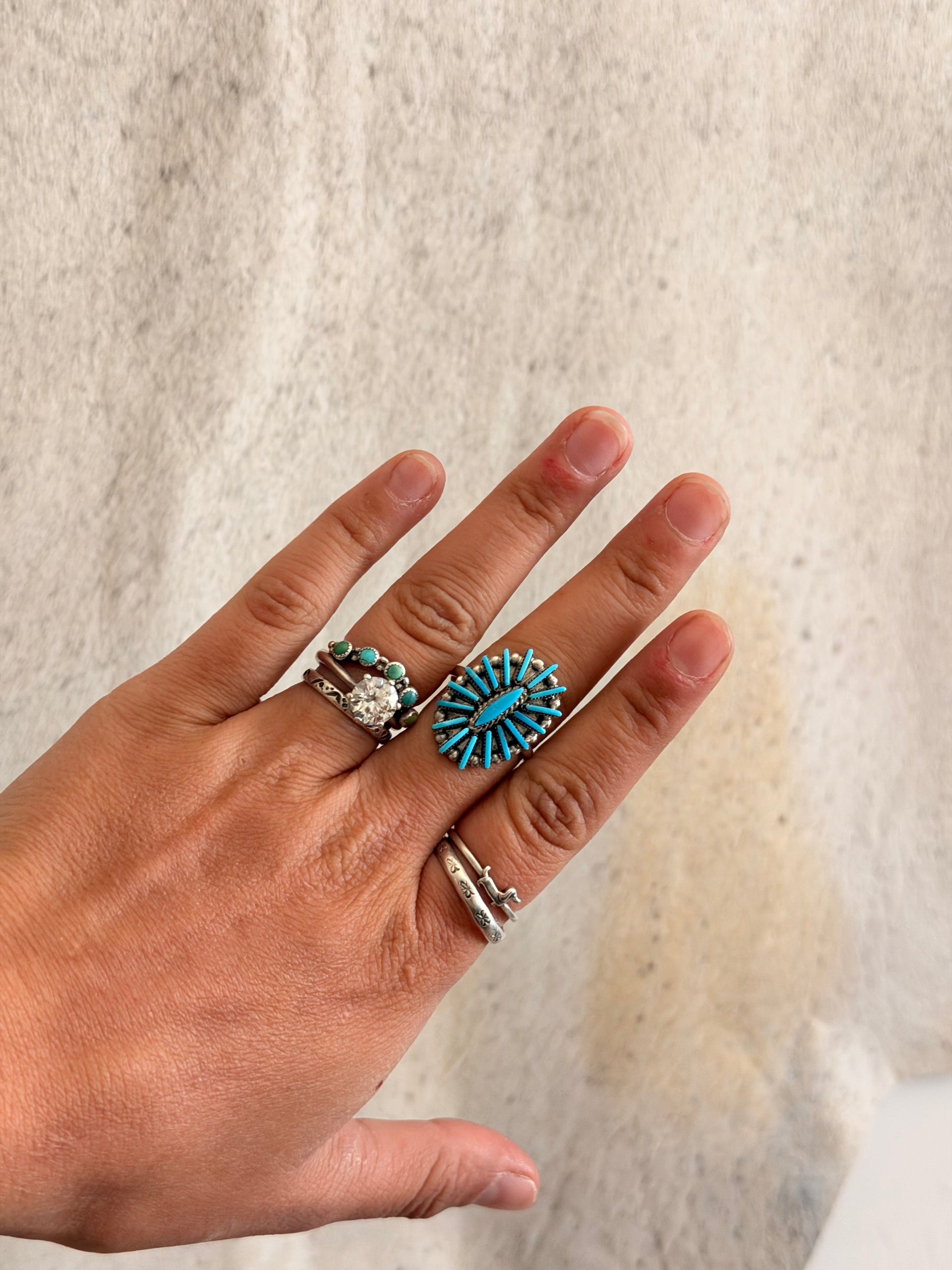 Zuni Made Kingman Turquoise & Sterling Silver Petite Cluster Ring