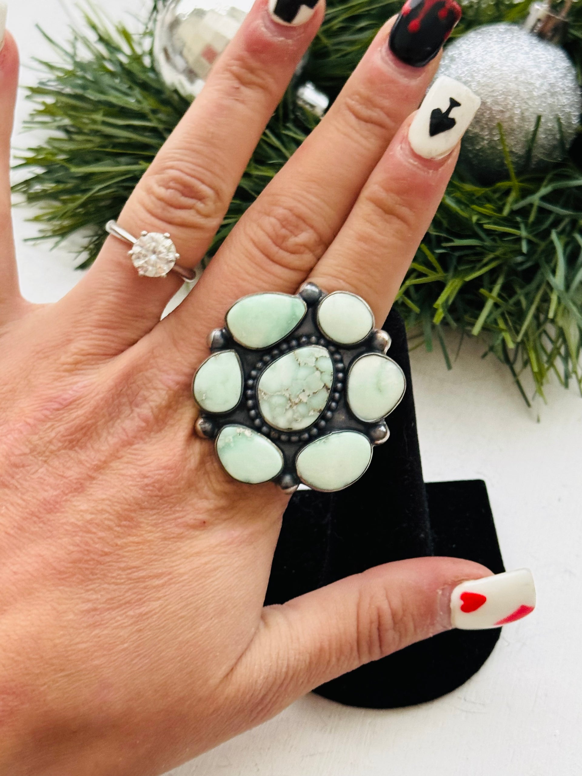 Southwest Handmade Paloma Variscite & Sterling Silver Adjustable Cluster Ring