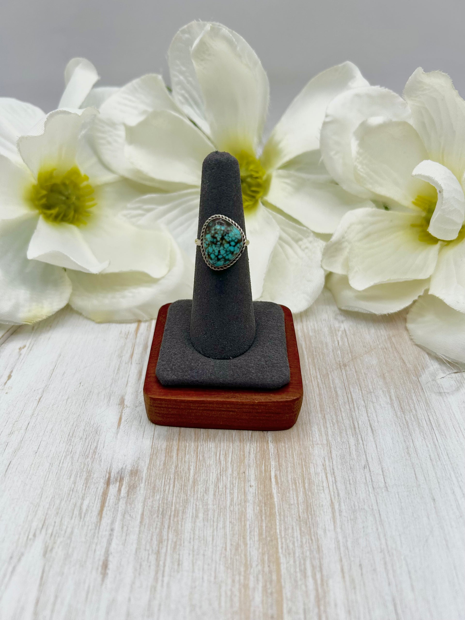 Navajo Made #8 Turquoise & Sterling Silver Ring Size 6
