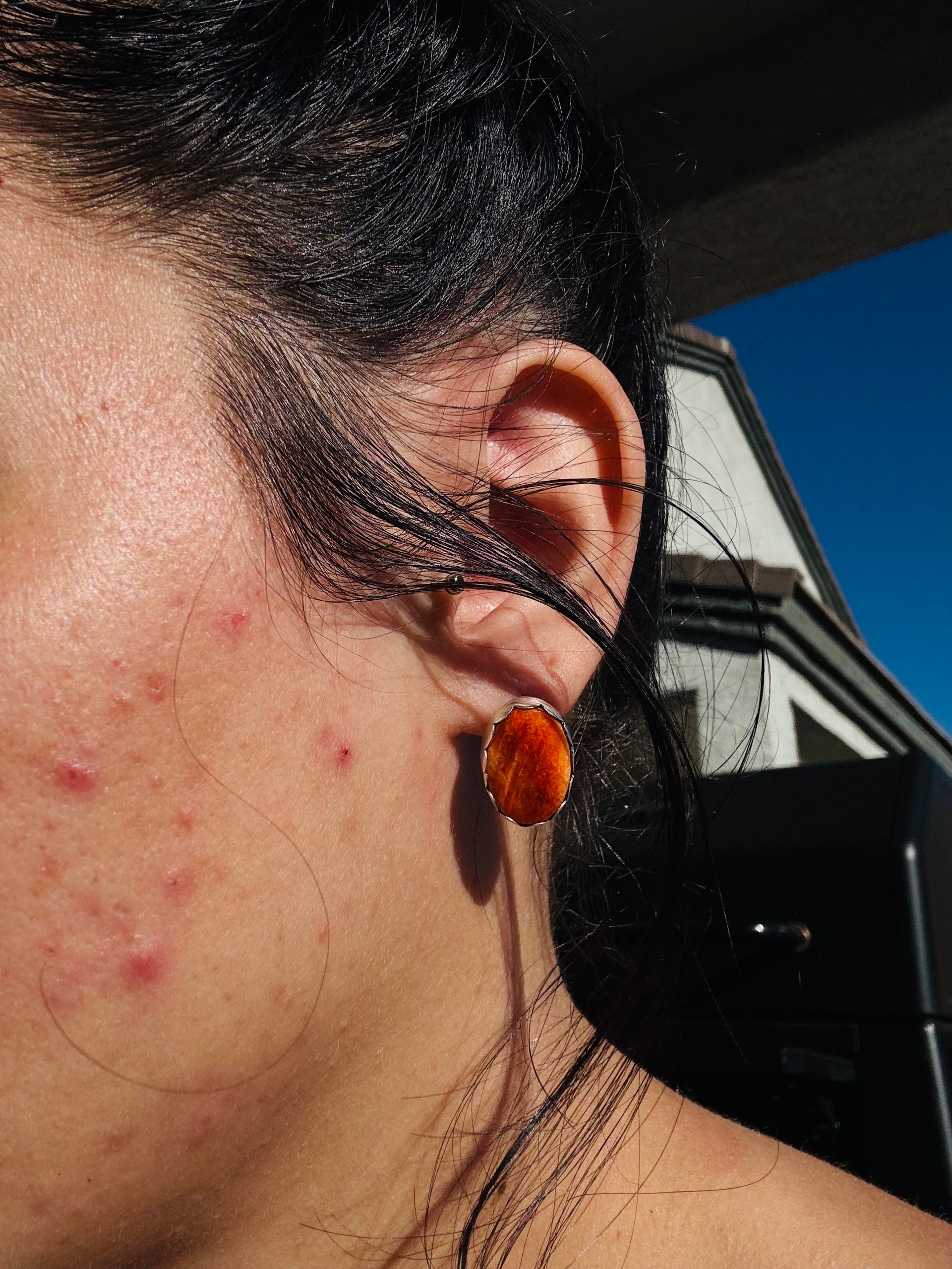 Navajo Made Spiny Oyster & Sterling Silver Post Earrings