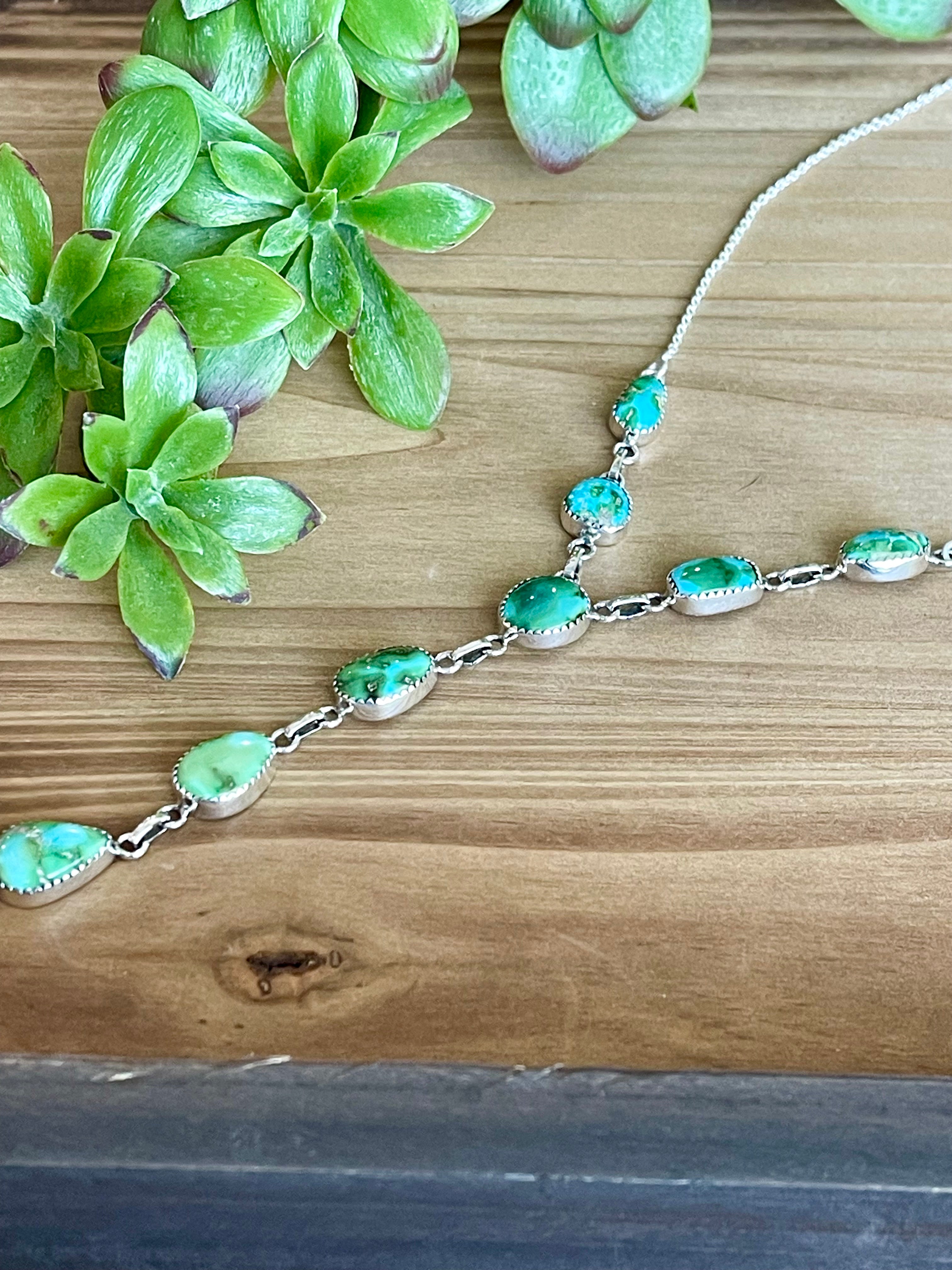 Southwest Handmade Sonoran Mountain Turquoise & Sterling Silver Lariat Necklace