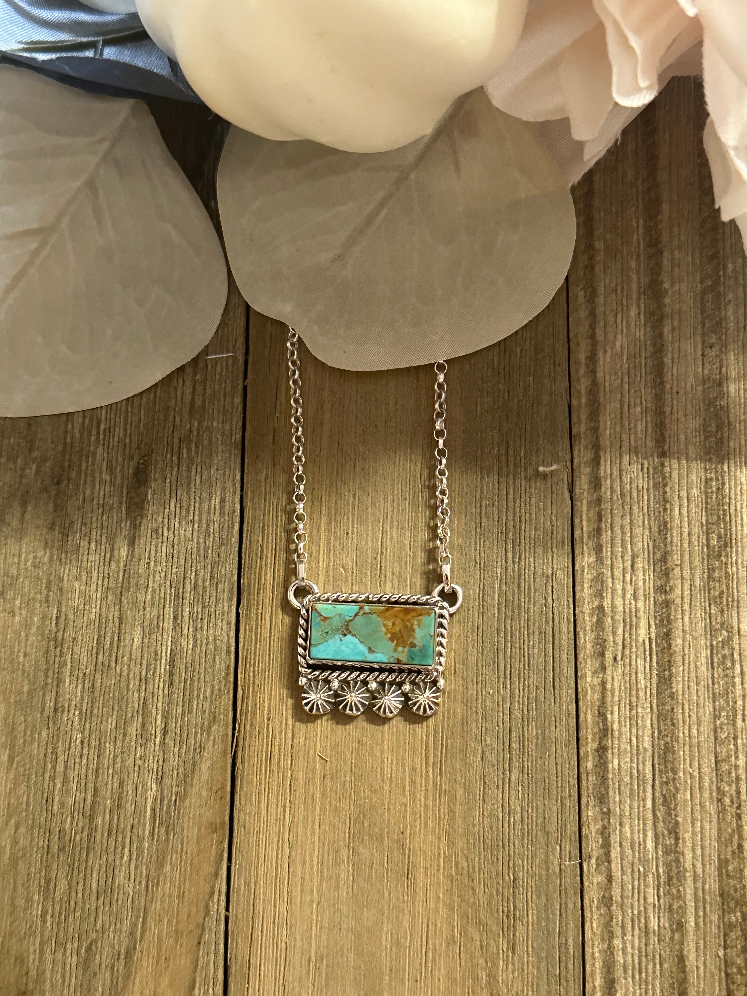 Southwest Handmade Kingman Turquoise & Sterling Silver Bar Necklace