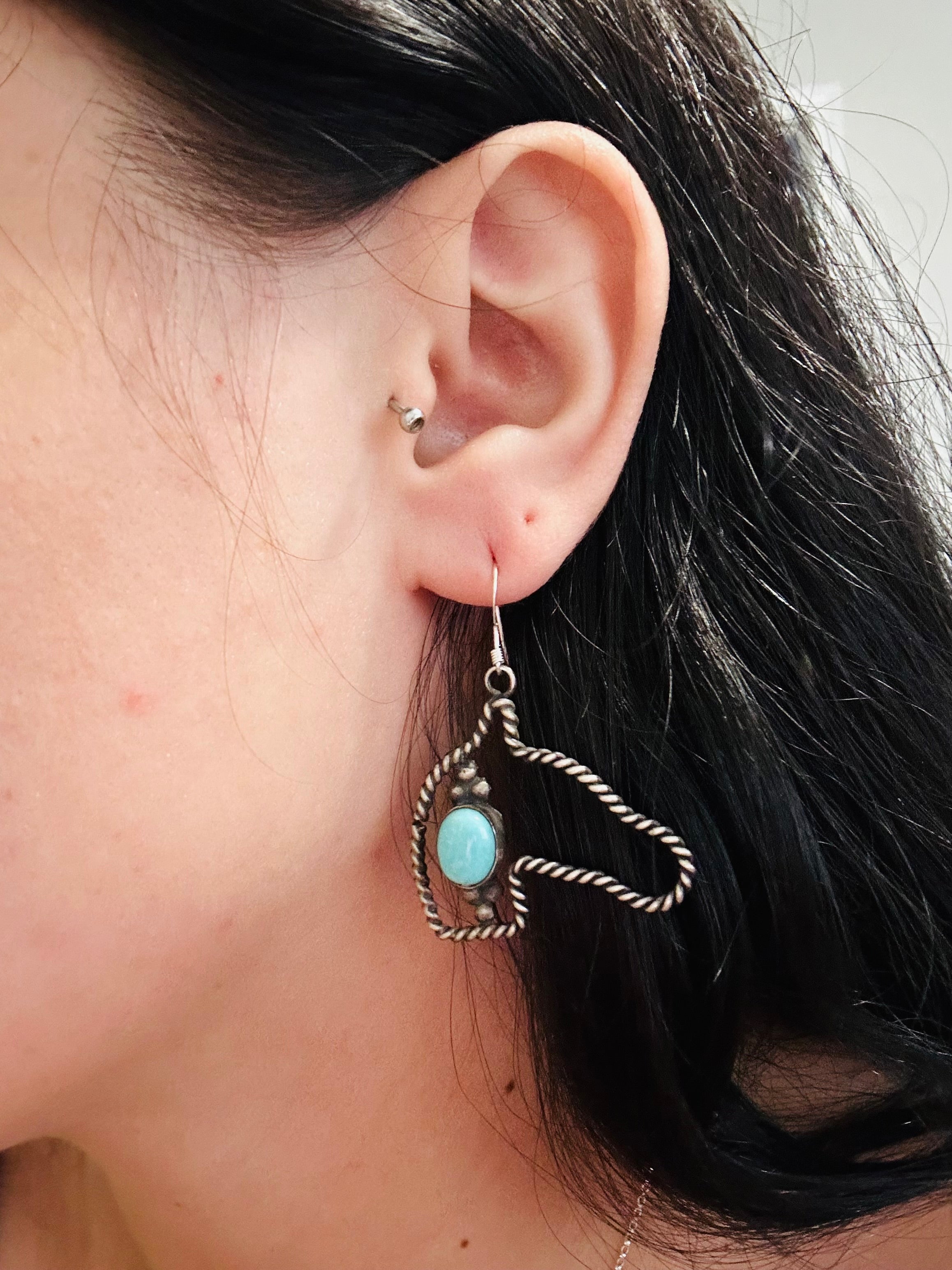 Navajo Made Kingman Turquoise & Sterling Silver Horse Post Earrings