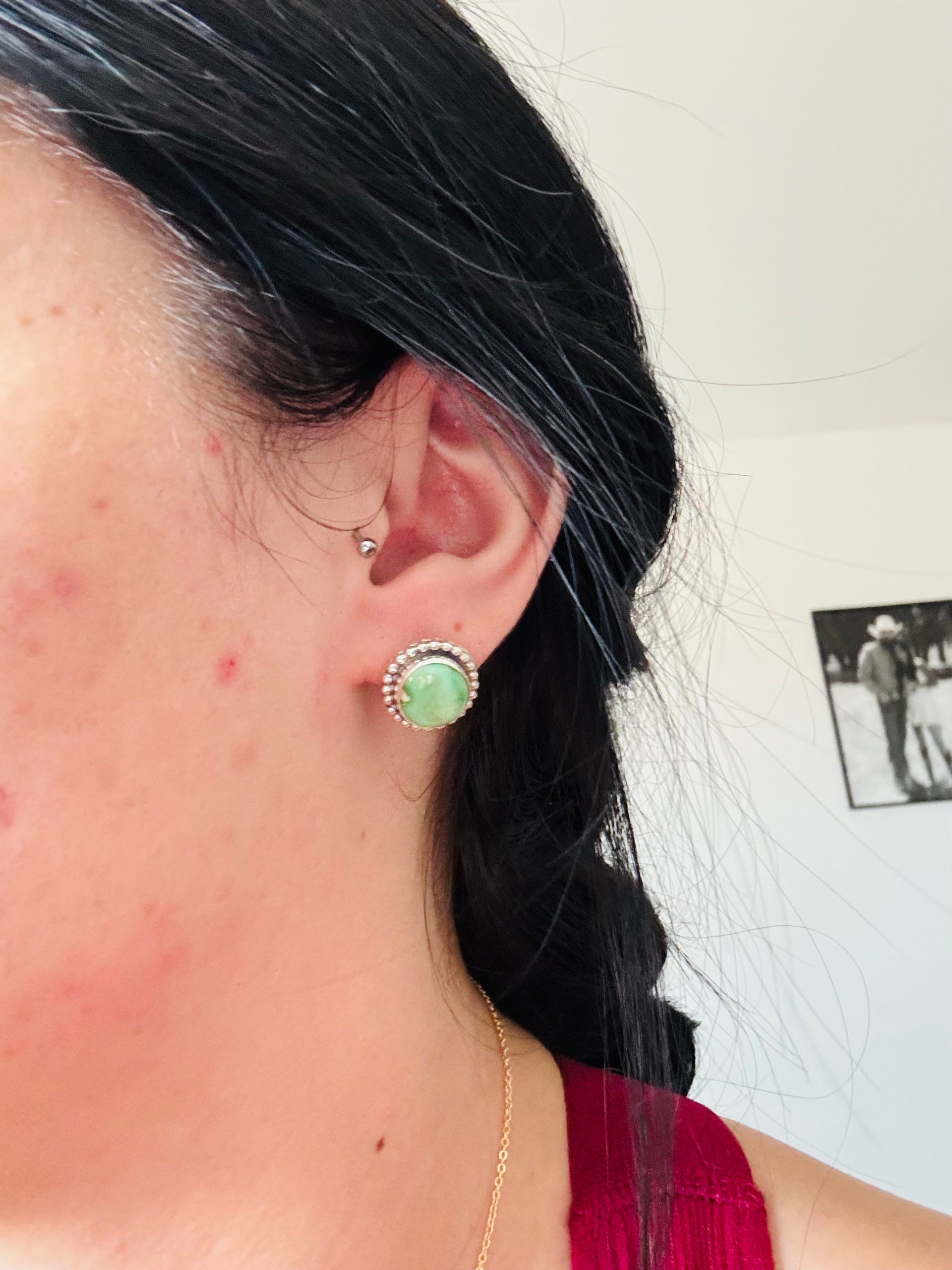 Navajo Made Sonoran Mountain Turquoise & Sterling Silver Post Earrings