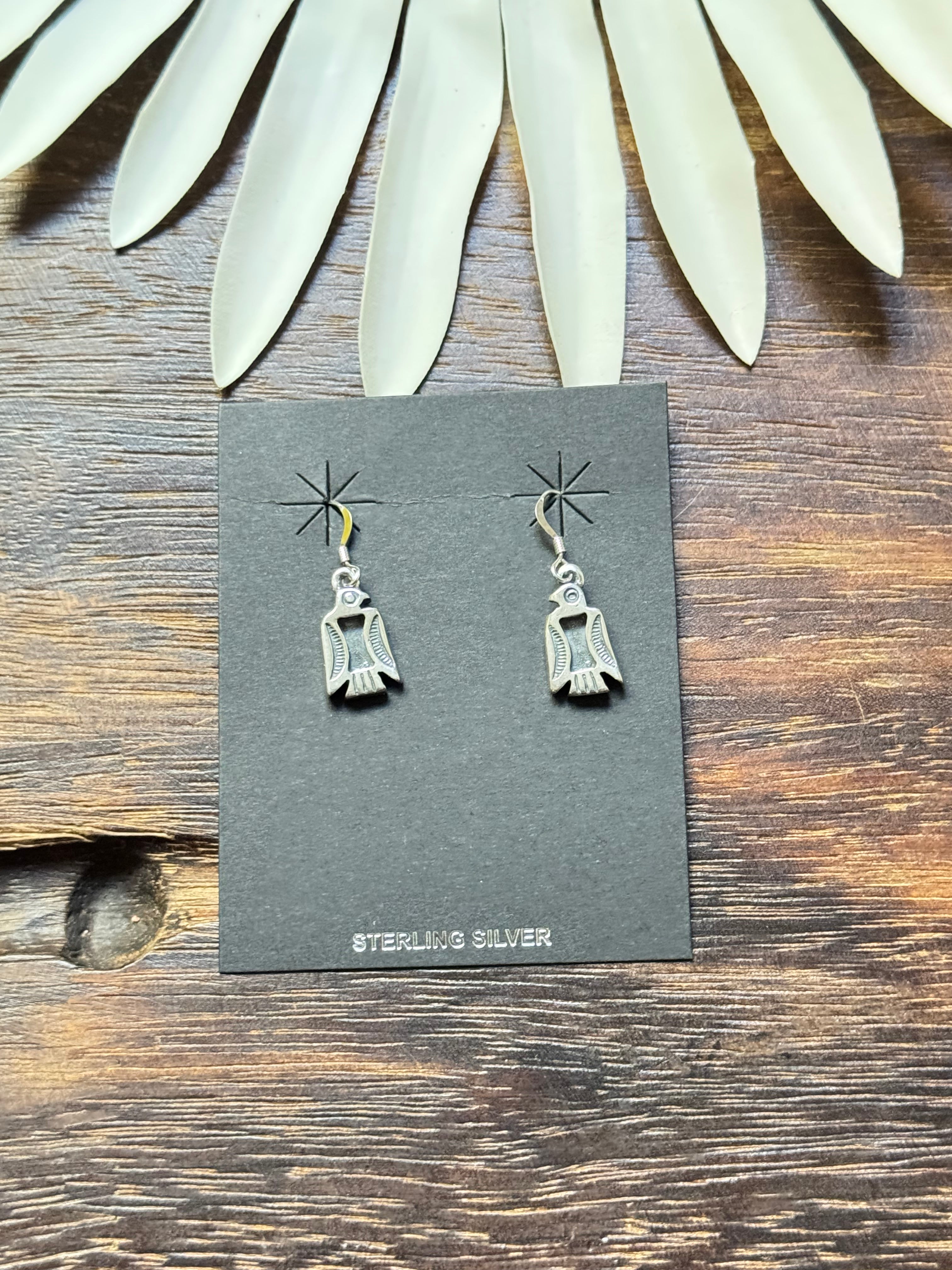 Navajo Made Sterling Silver Dangle Thunderbird Earrings