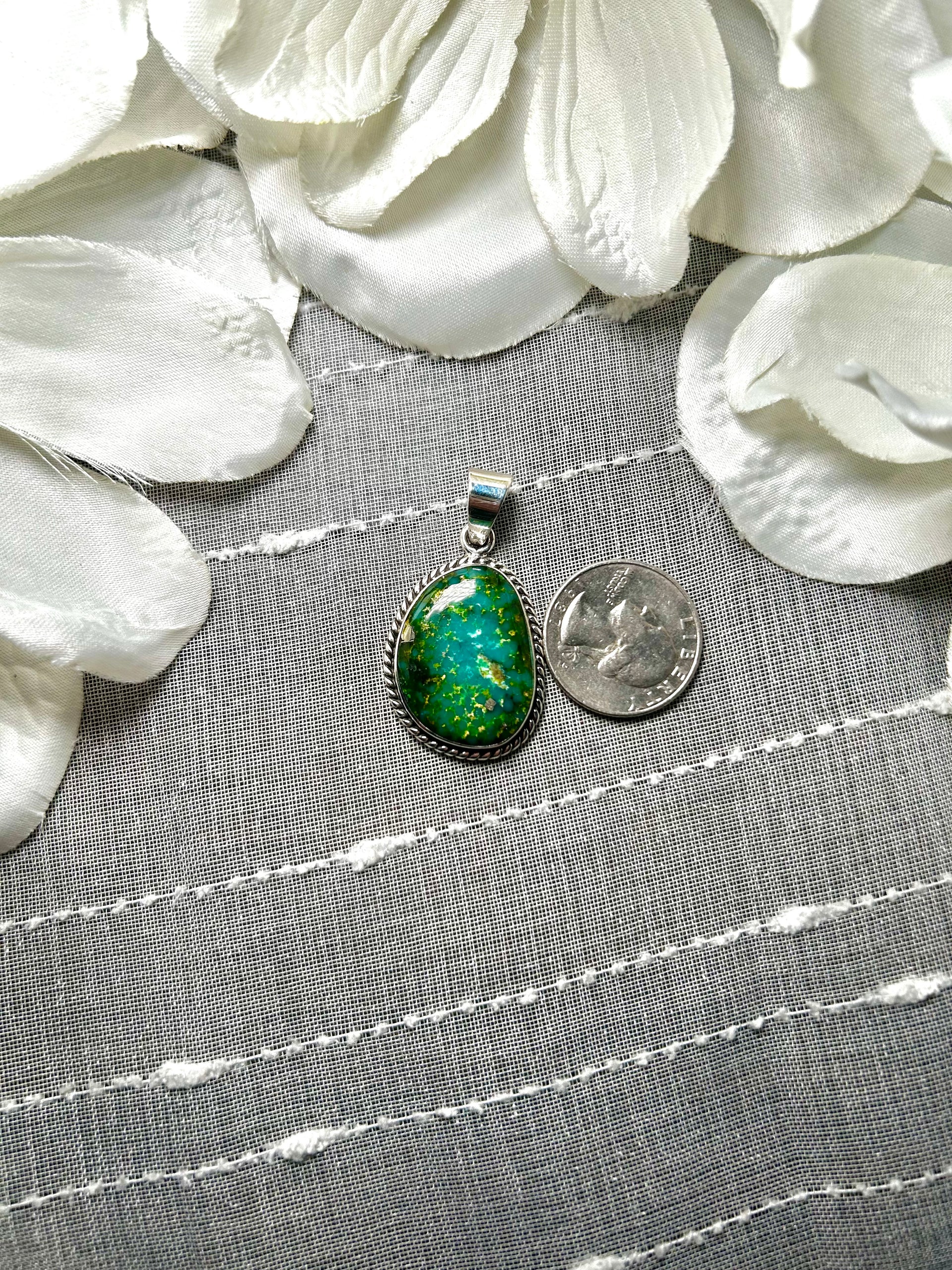 Navajo Made Sonoran Gold Turquoise & Sterling Silver Pendant