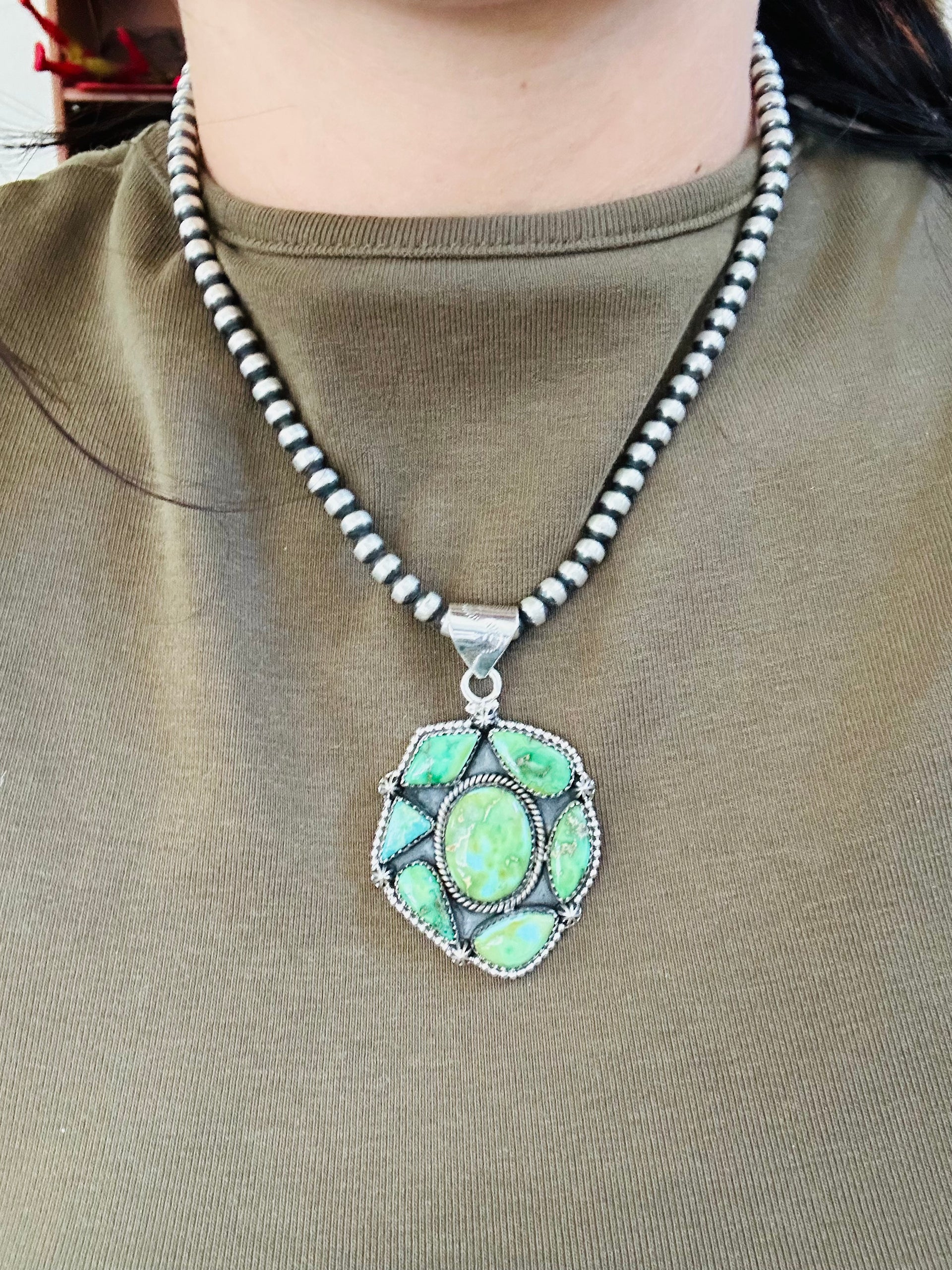 Southwest Handmade Sonoran Mountain Turquoise & Sterling Silver Pendant