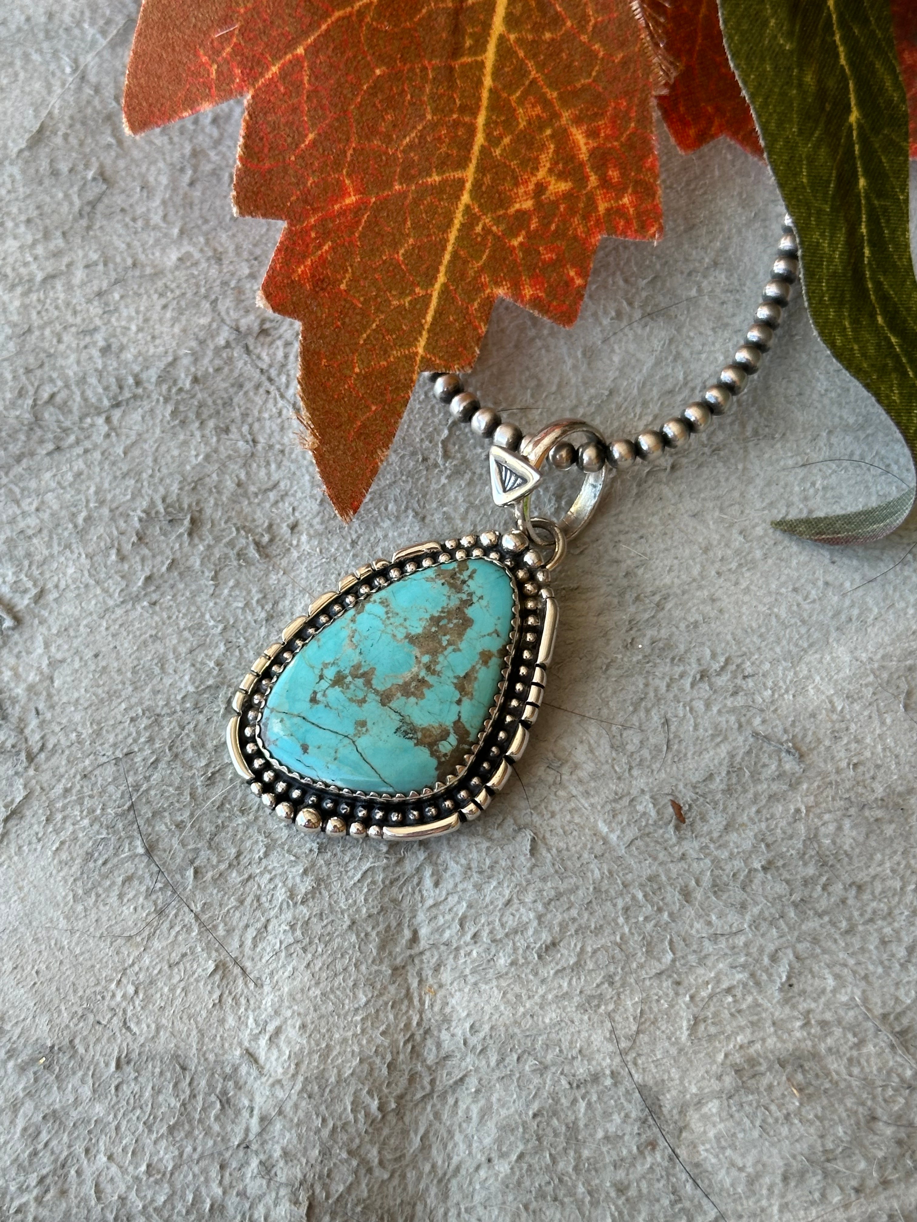 Southwest Handmade #8 Turquoise & Sterling Silver Pendant