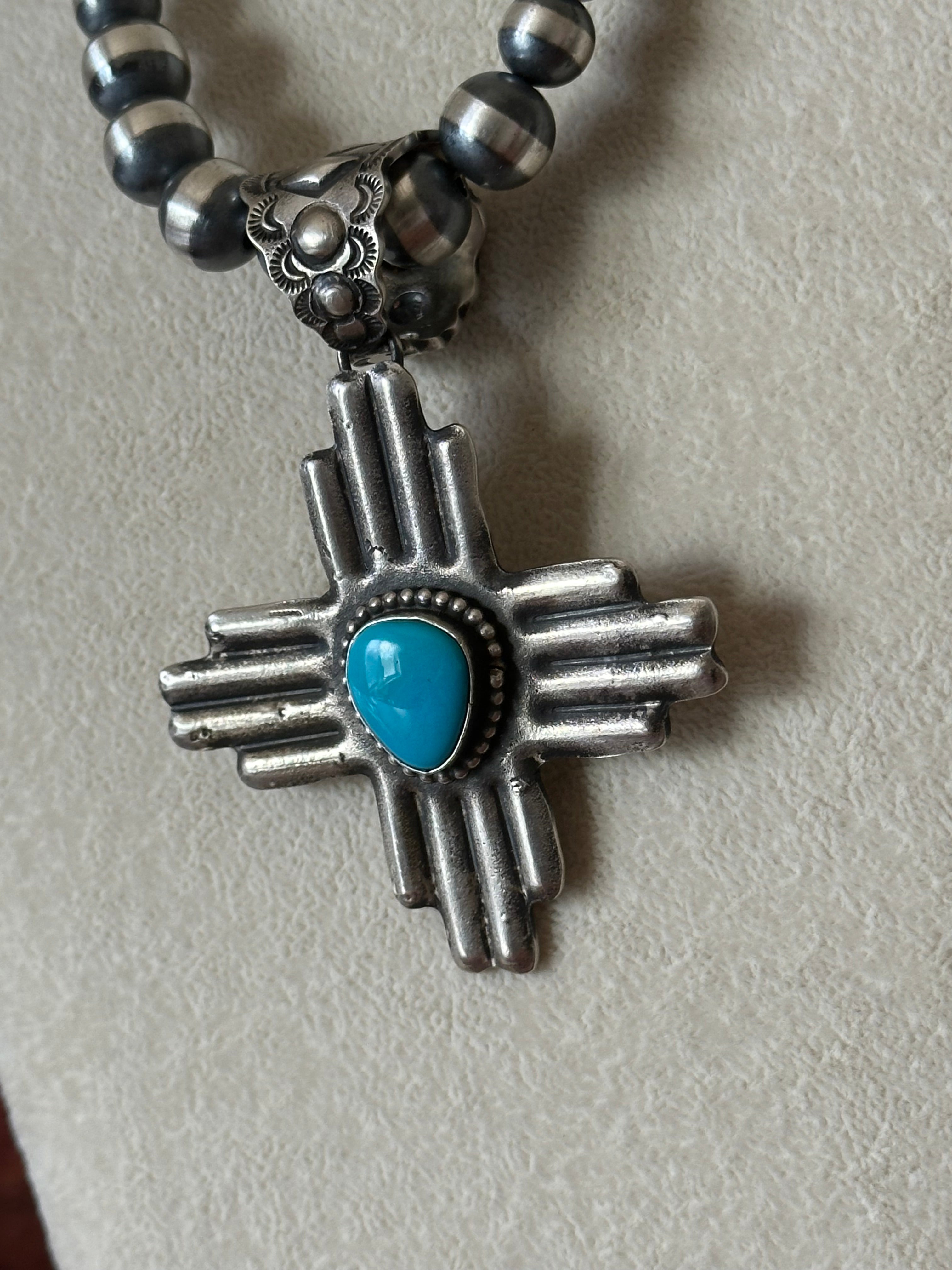 Shawn Cayatineto Kingman Turquoise & Sterling Silver Zia Pendant