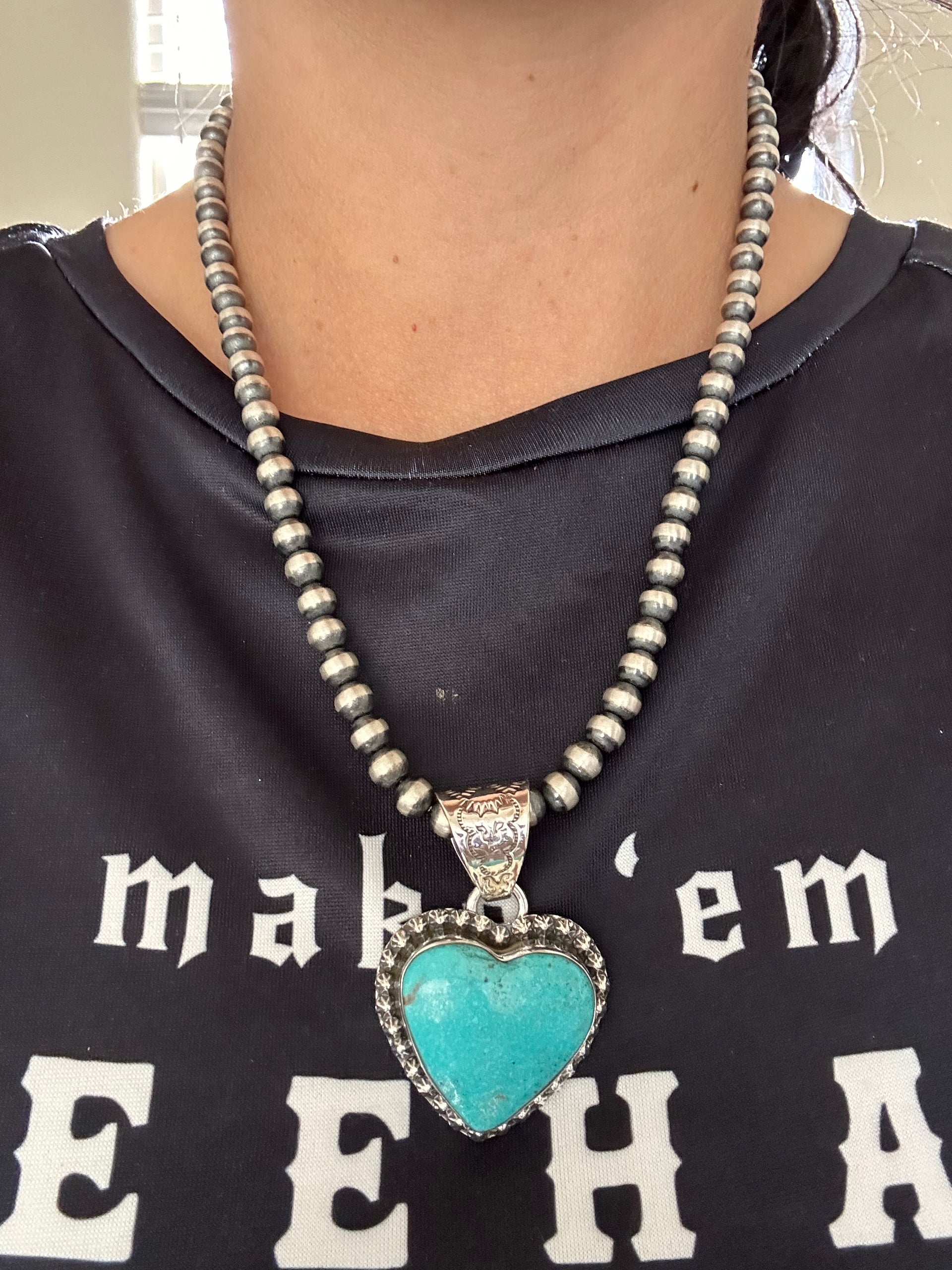 Tony Yazzie Kingman Turquoise & Sterling Silver Heart Pendant
