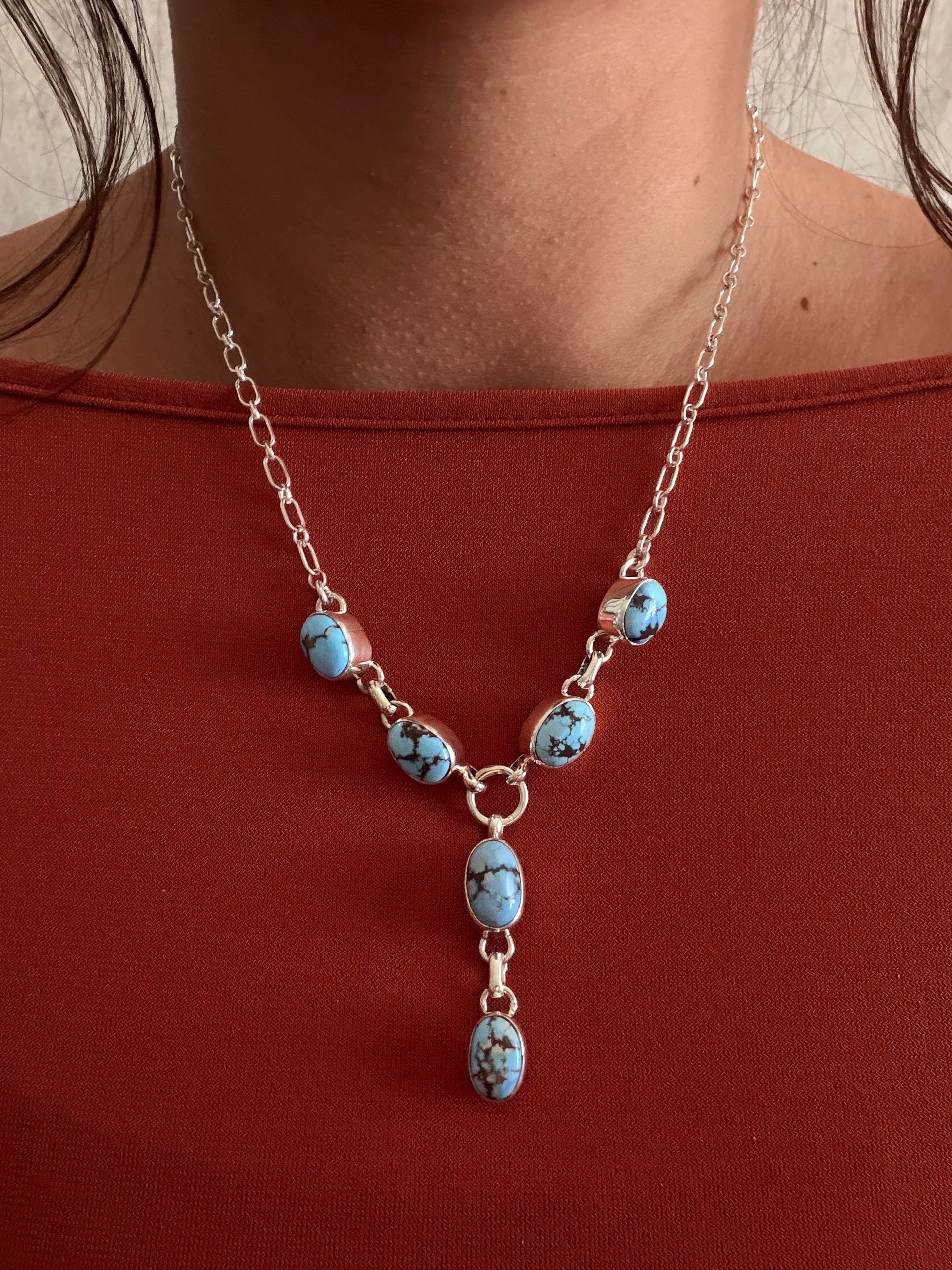 Shirley Henry Golden Hills Turquoise & Sterling Silver Lariat Necklace Set