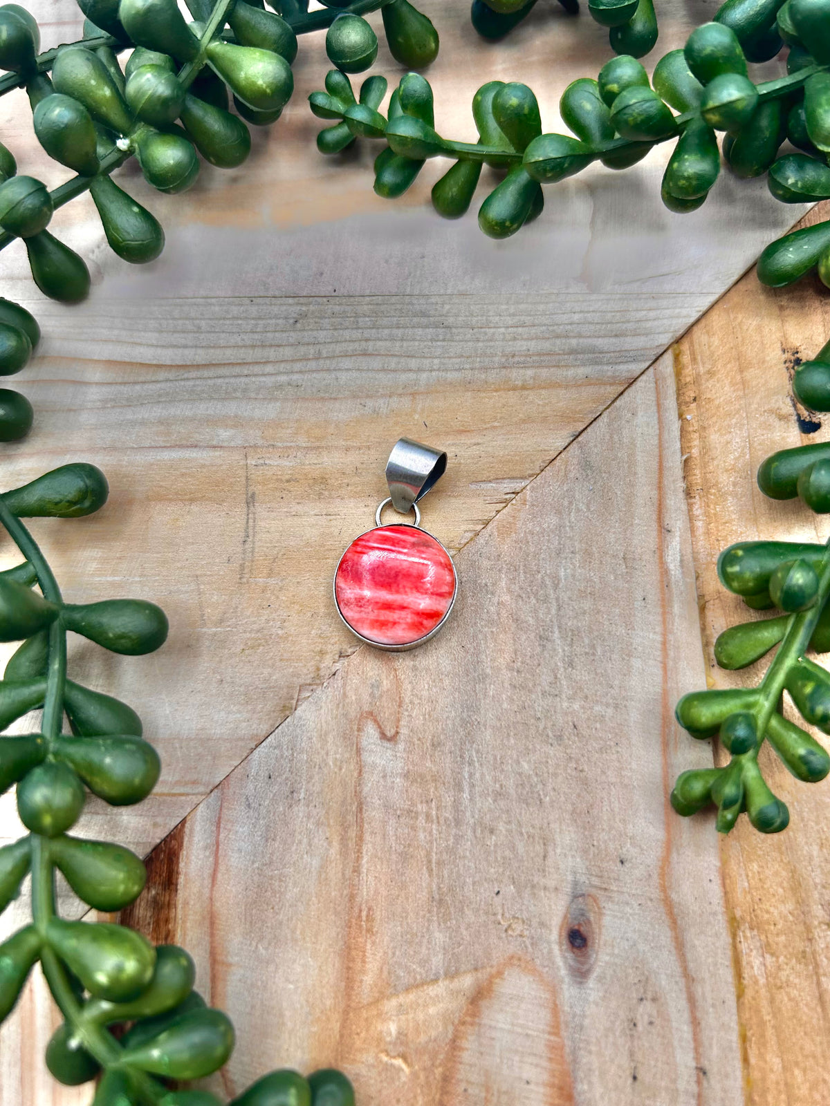 Navajo Made Spiny Oyster & Sterling Silver Pendant