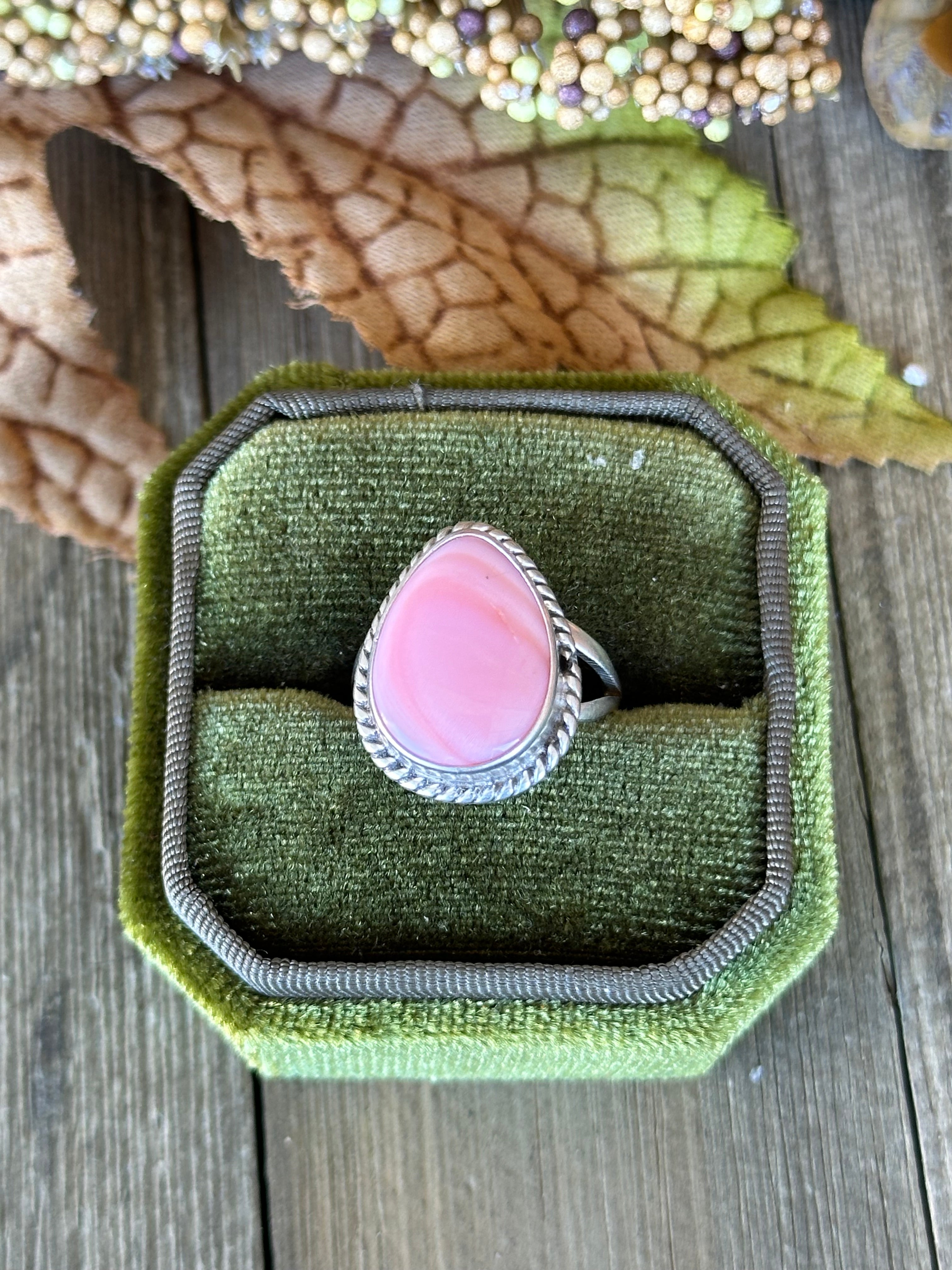 Navajo Made Pink Conch & Sterling Silver Ring