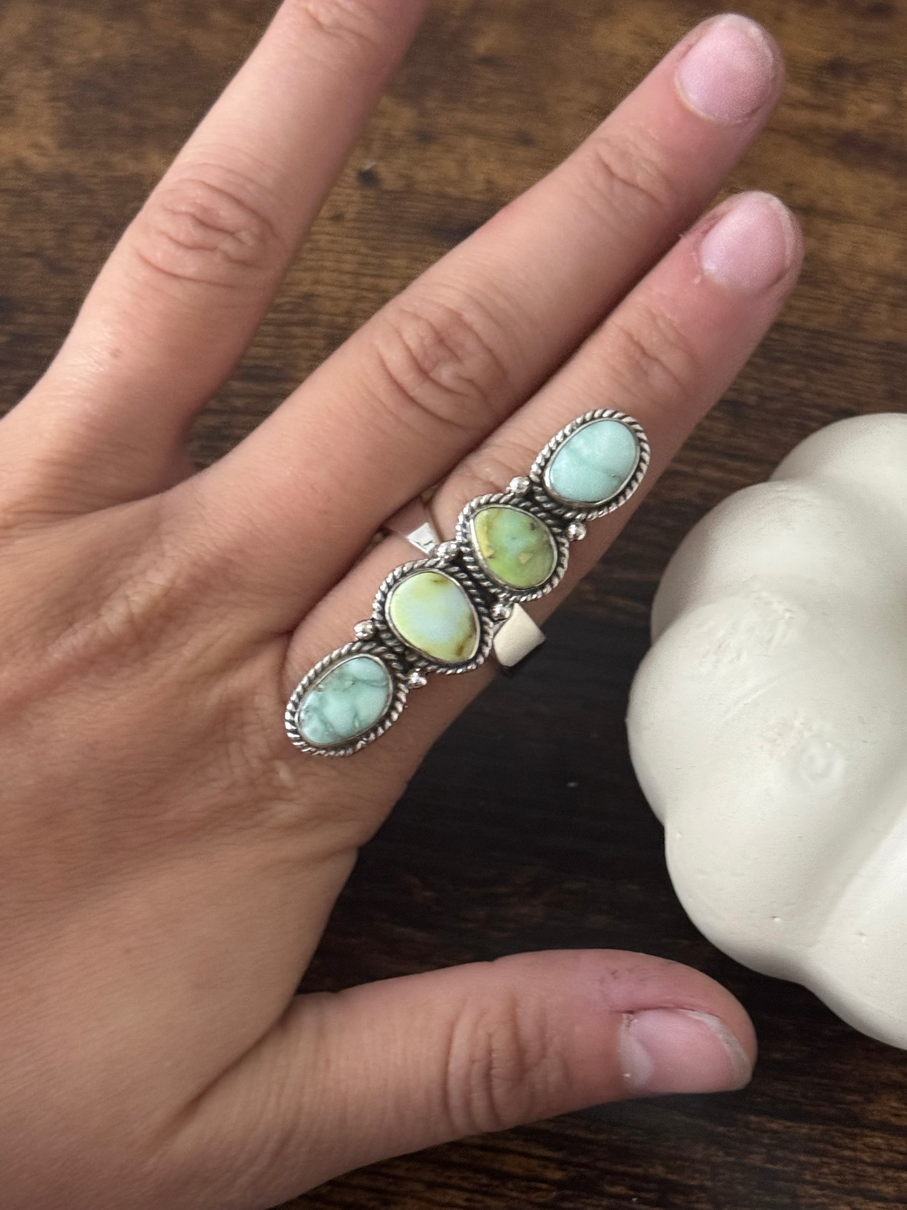 Southwest Handmade Multi Stone & Sterling Silver Adjustable Cluster Ring