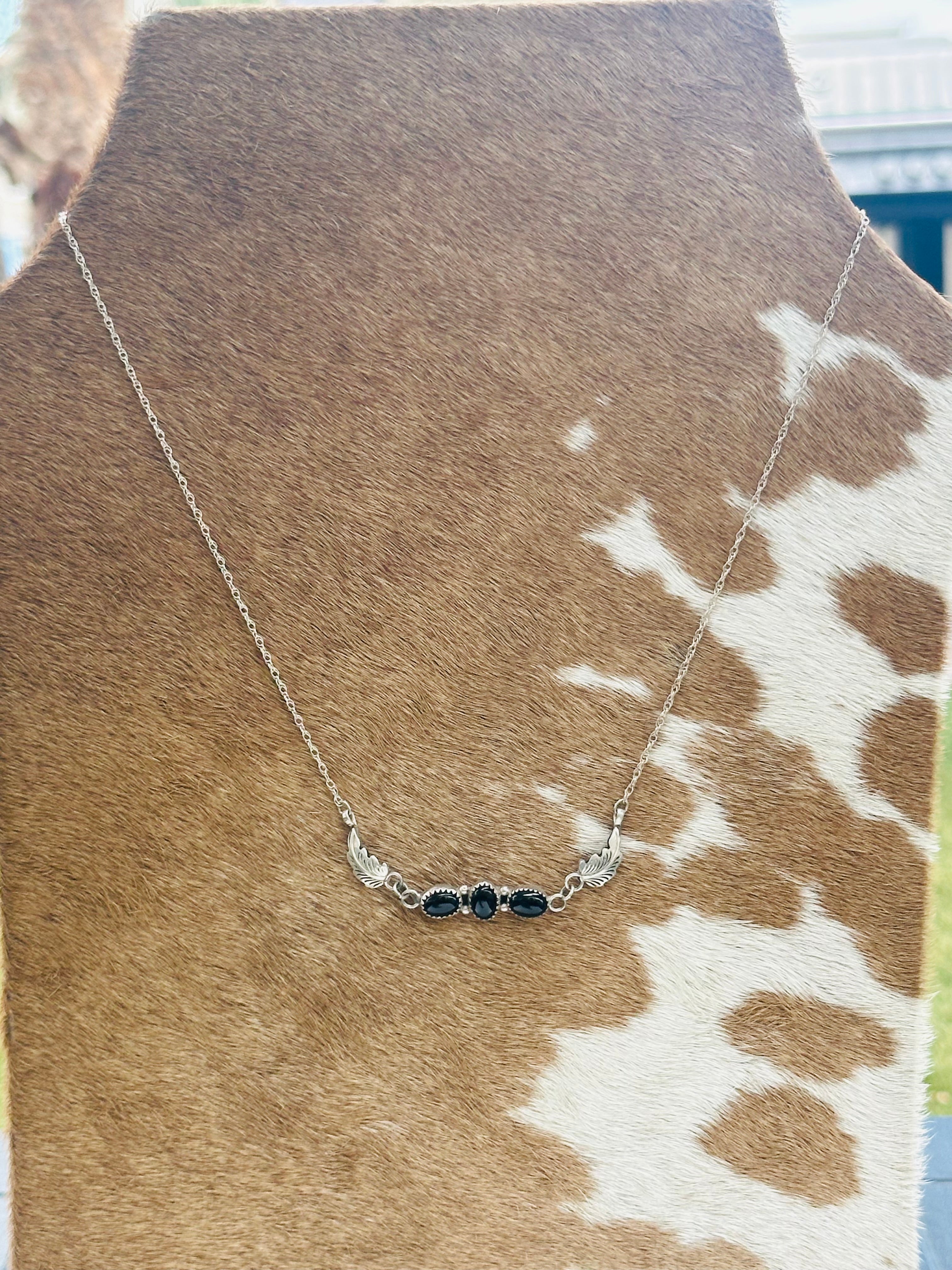 Navajo Made Onyx & Sterling Silver Necklace