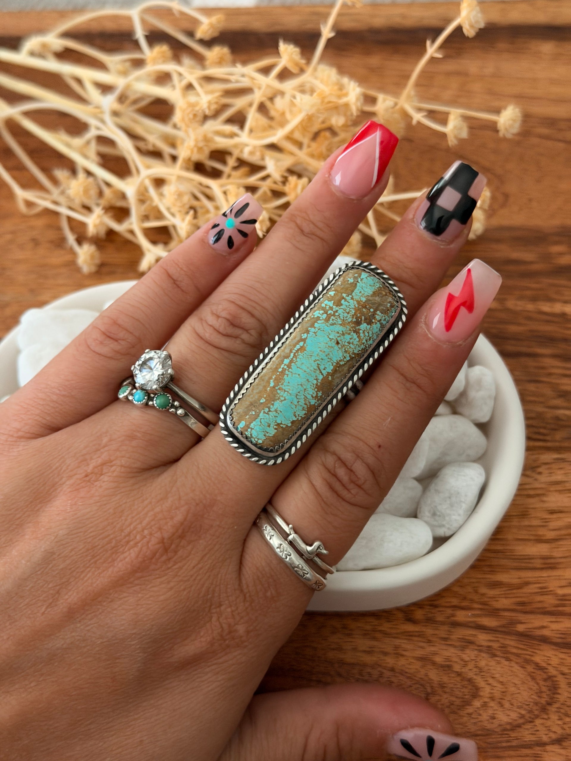 Leslie Nez Mine 8 Turquoise & Sterling Silver Adjustable Ring
