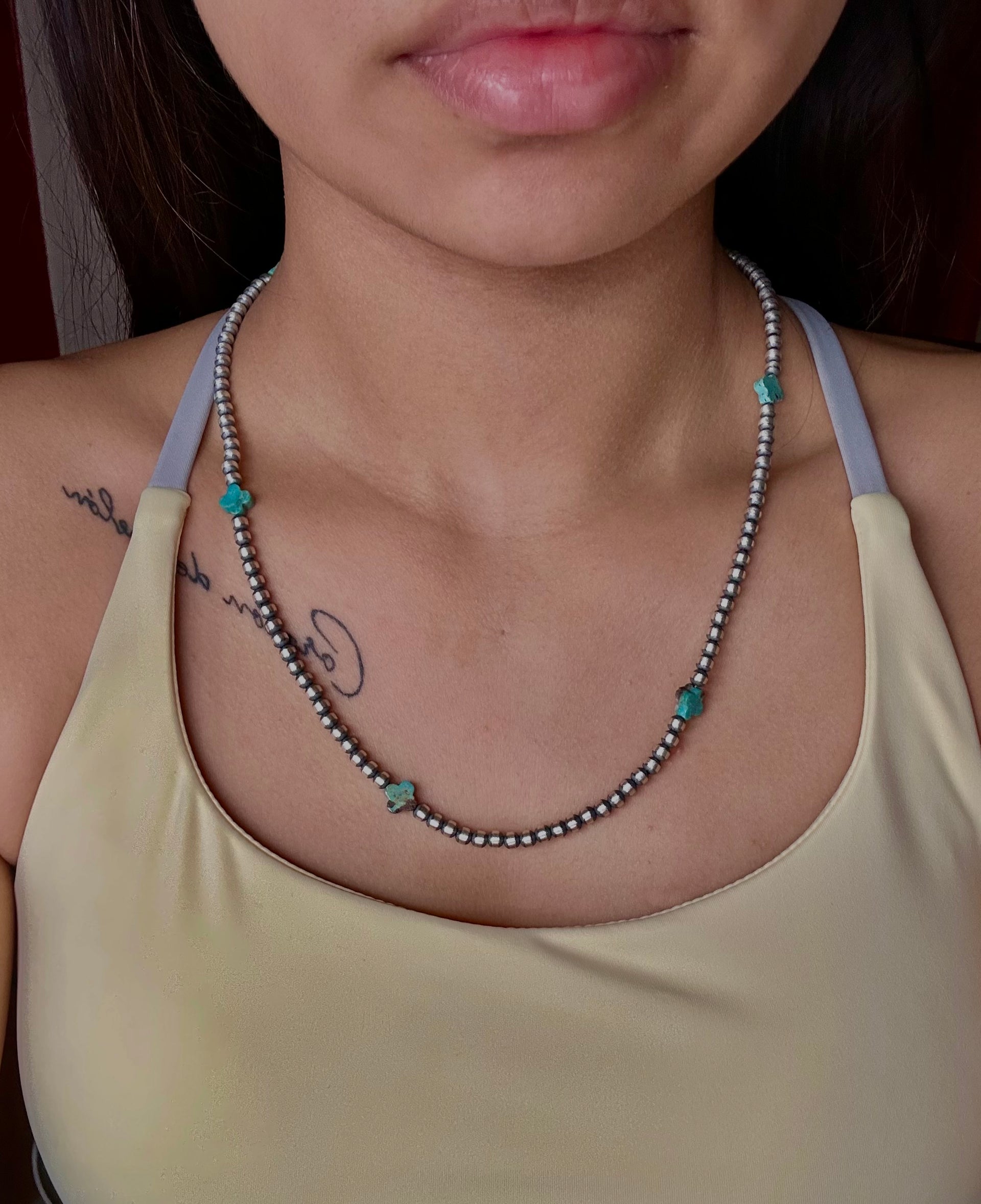 Navajo Made Strung Kingman Turquoise & Sterling Silver Necklace