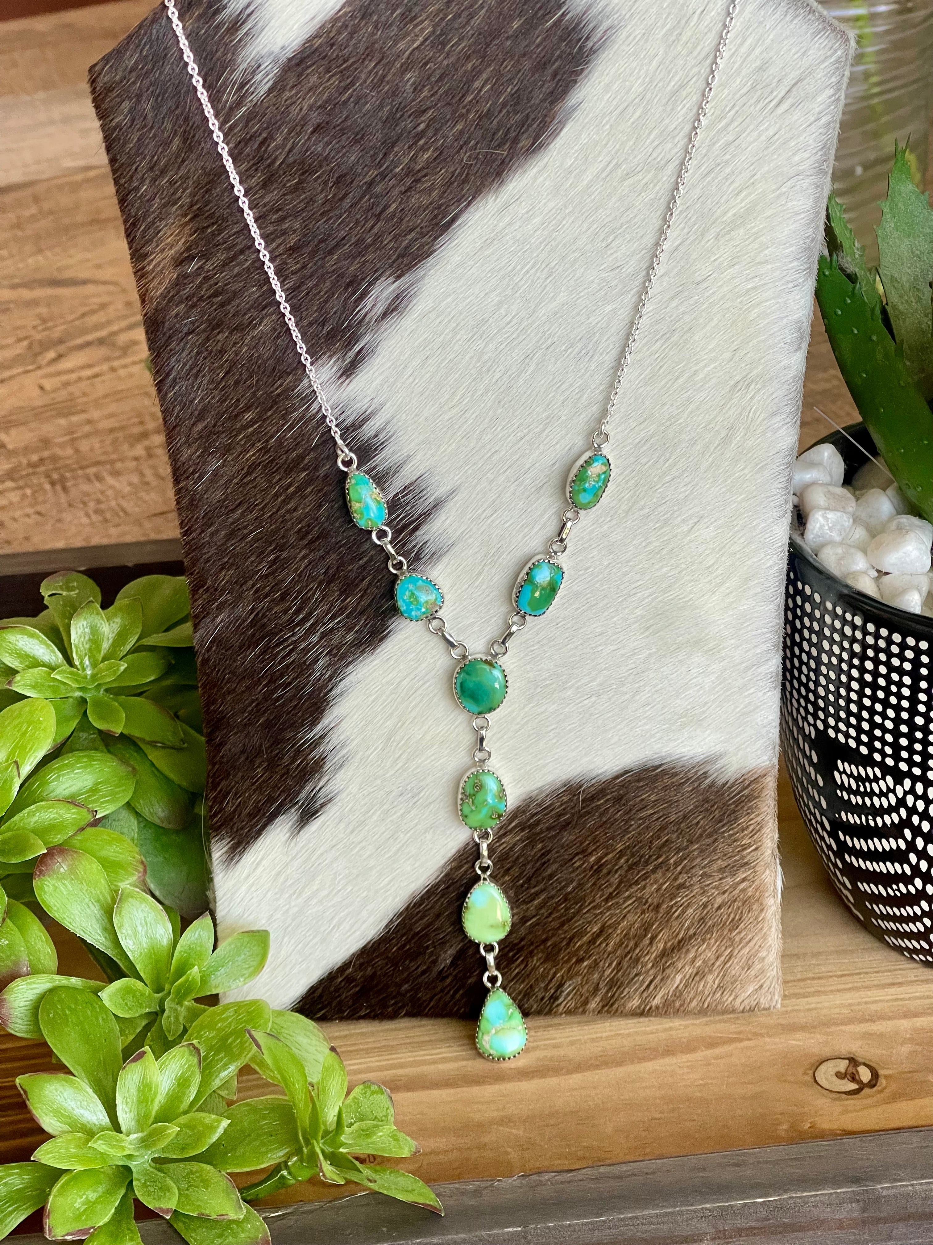 Southwest Handmade Sonoran Mountain Turquoise & Sterling Silver Lariat Necklace