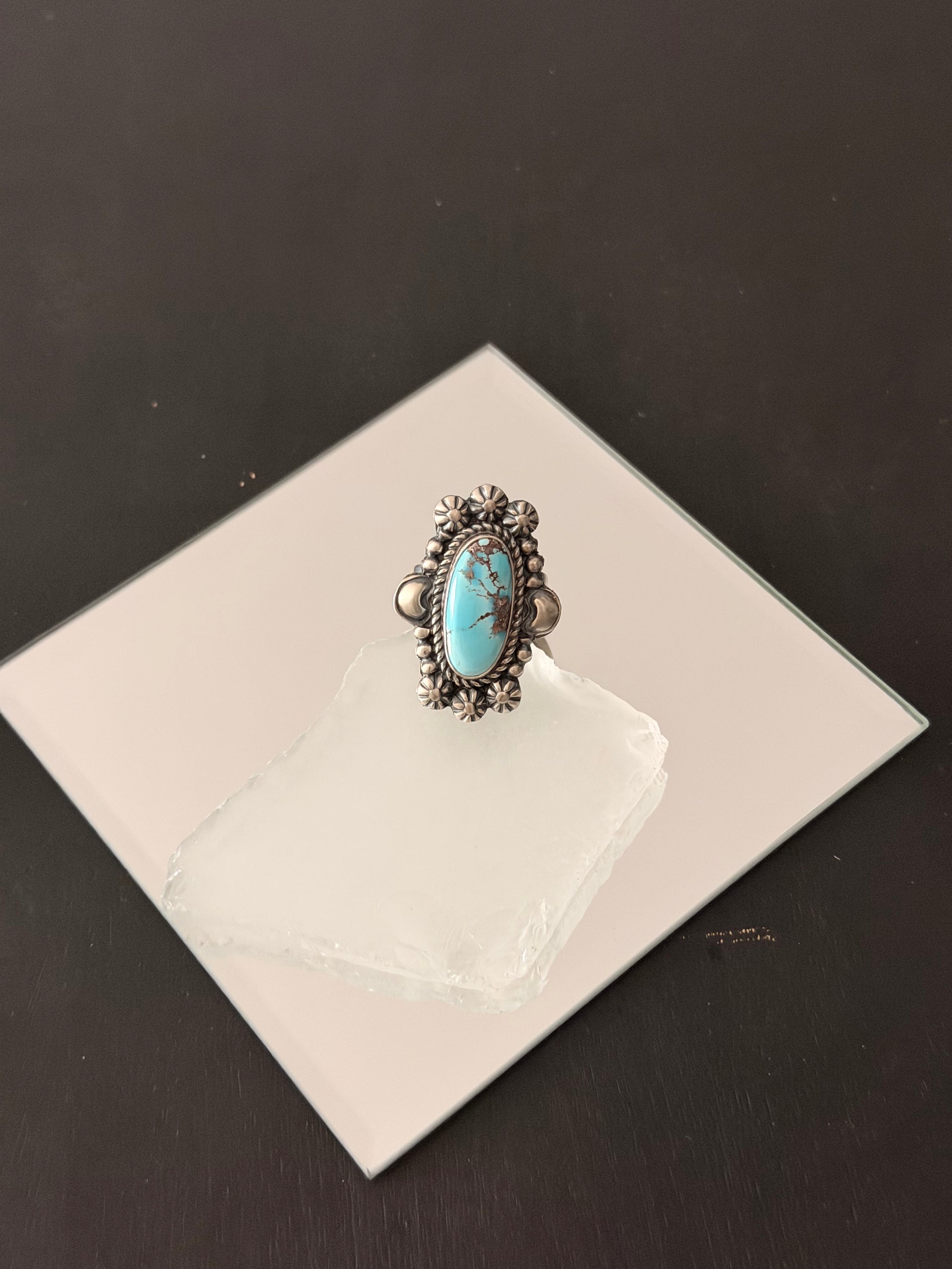 Jeff James Golden Hills Turquoise & Sterling Silver Ring Size 8.5