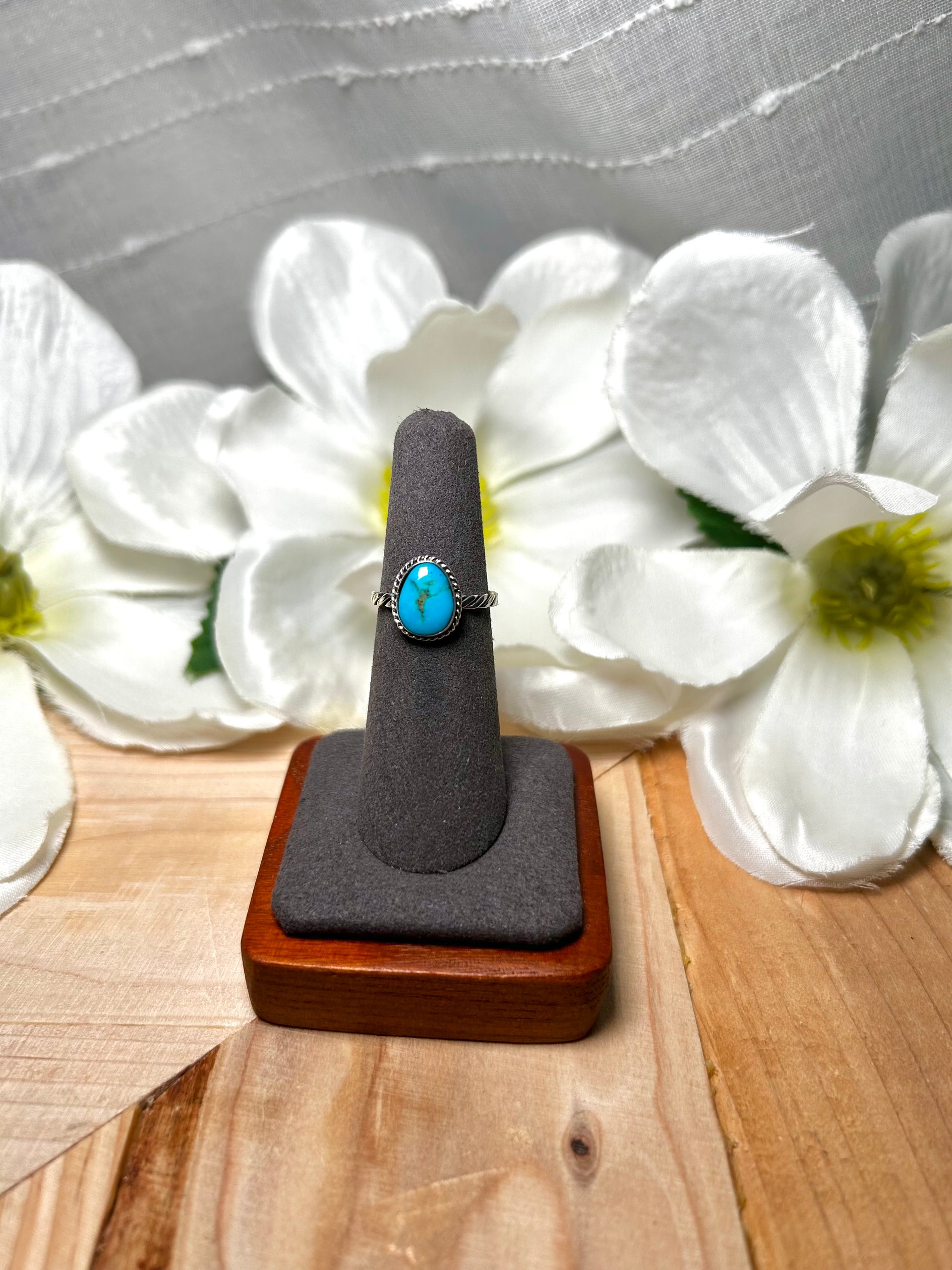 Navajo Made Kingman Turquoise & Sterling Silver Ring Size 5.5
