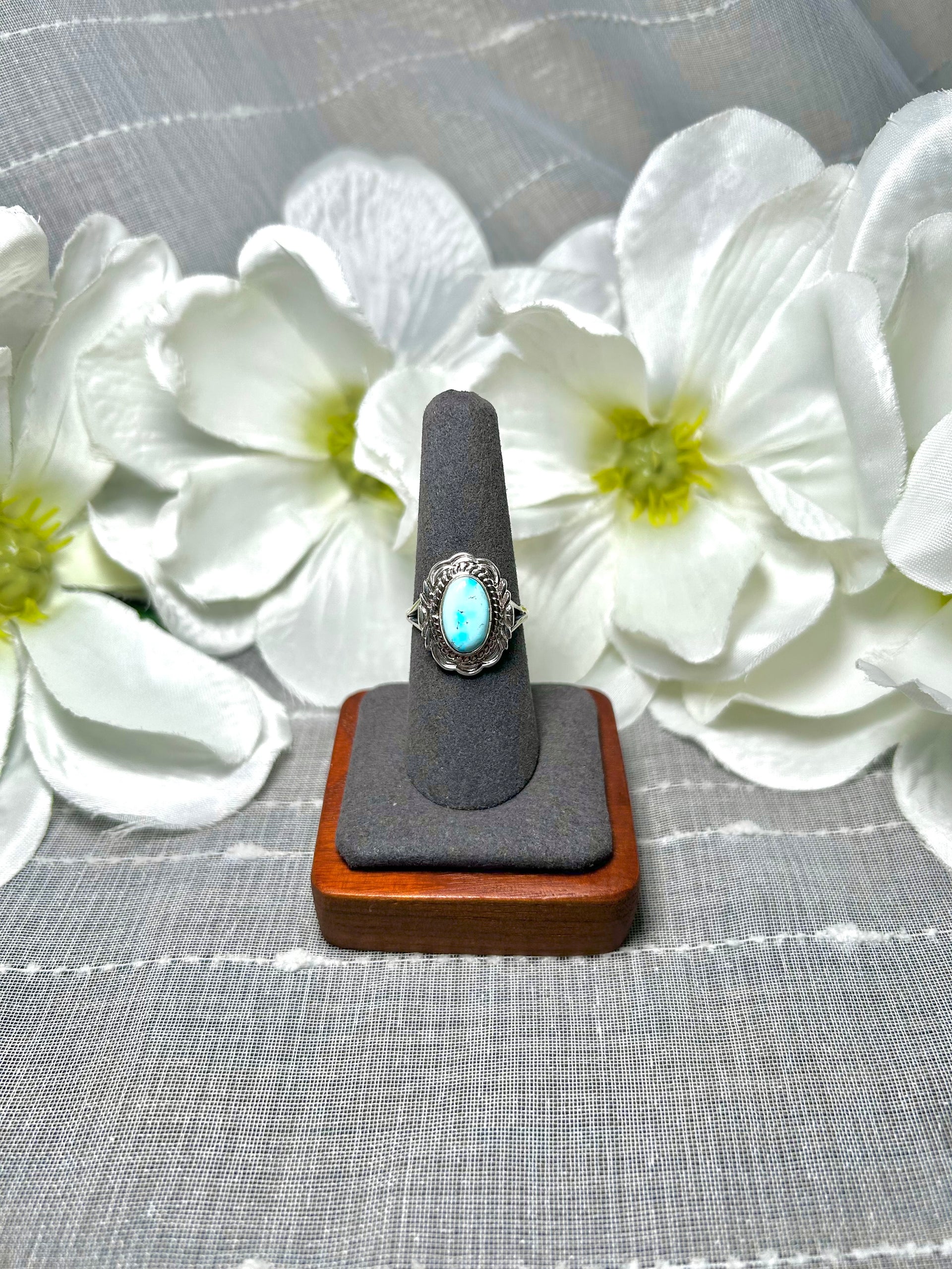 Virgil Chee Golden Hill Turquoise & Sterling Silver Ring Size 7.75