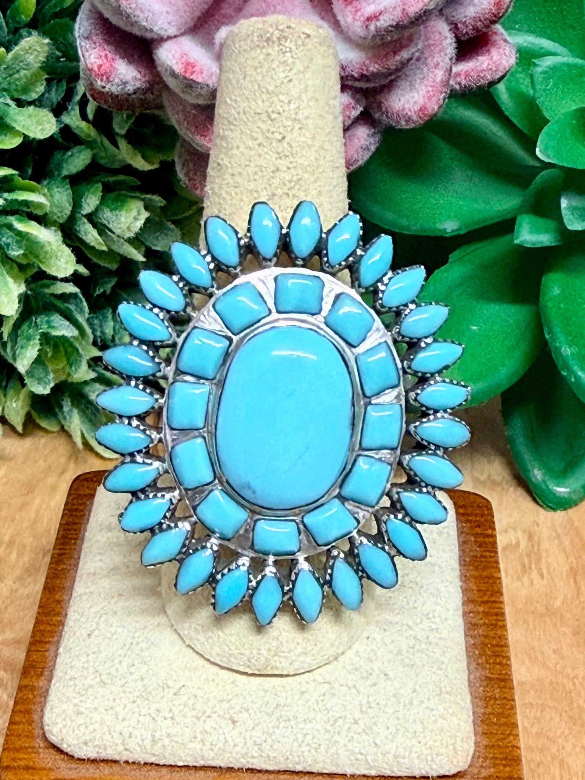 Southwest Turquoise & Sterling Silver Adjustable Ring