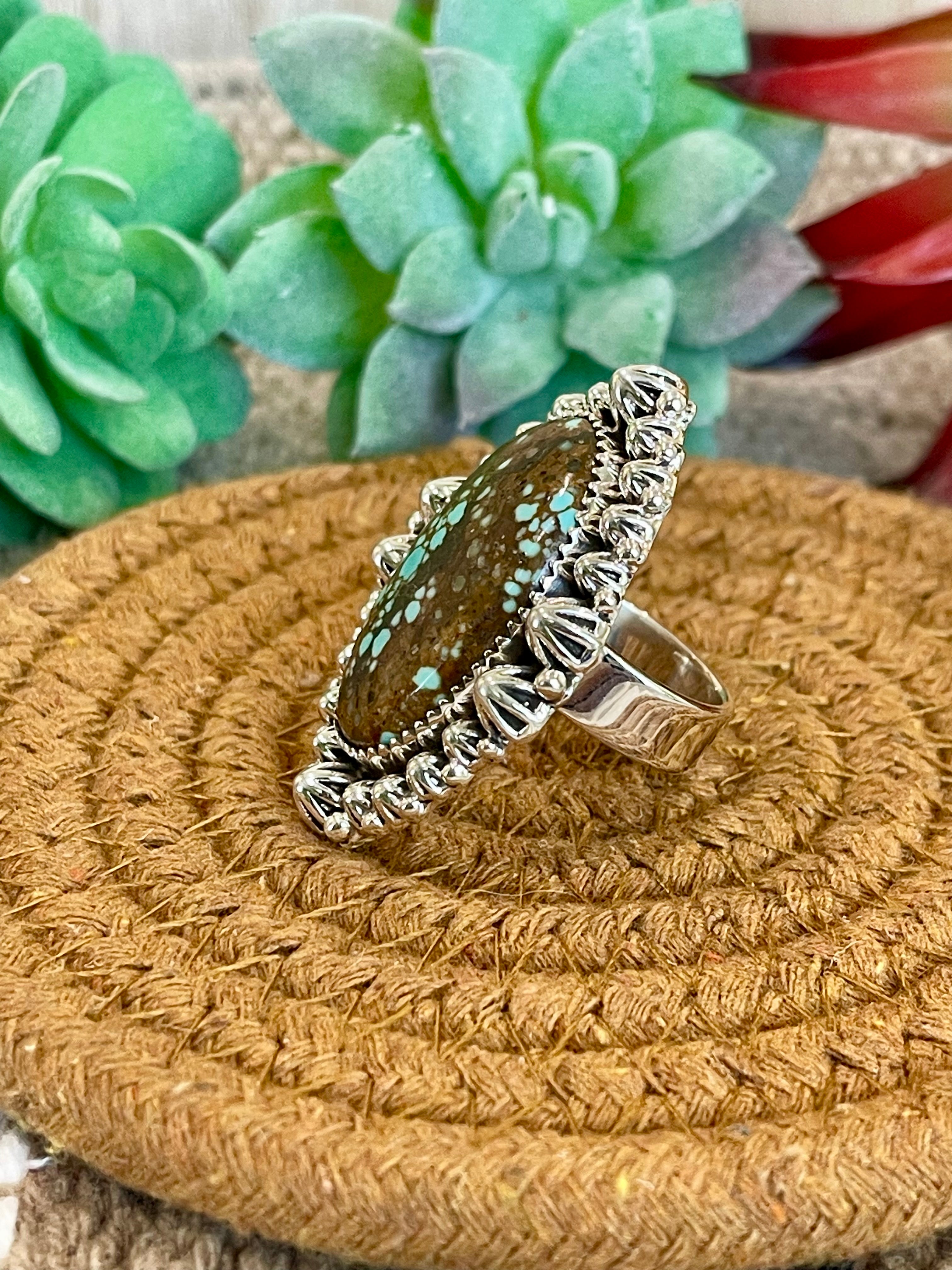 Southwest Handmade Number 8 Turquoise & Sterling Silver Adjustable Ring