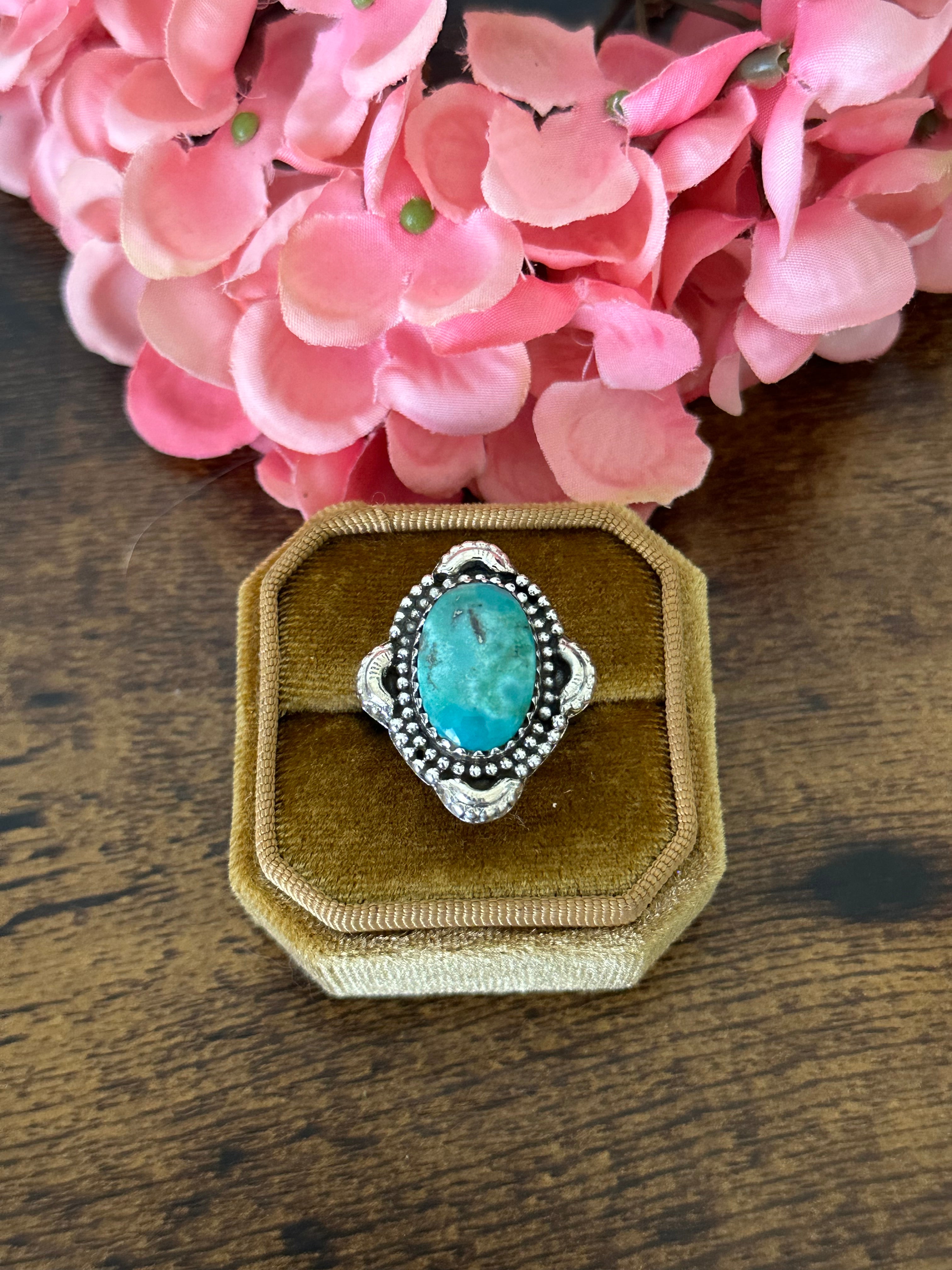 Southwest Handmade Kingman Turquoise & Sterling Silver Ring Size 8