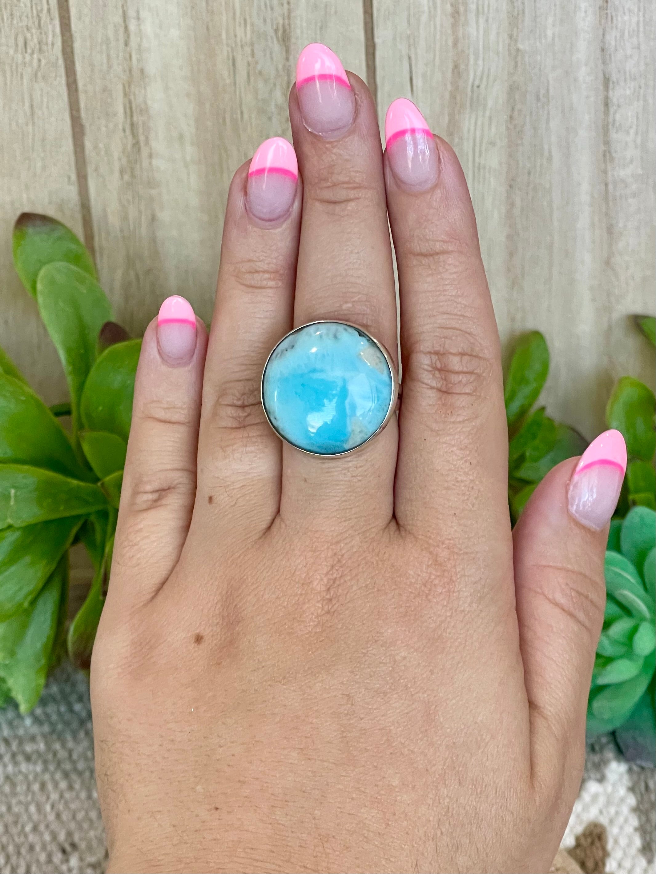 Southwest Handmade Larimar & Sterling Silver Size 8 Ring