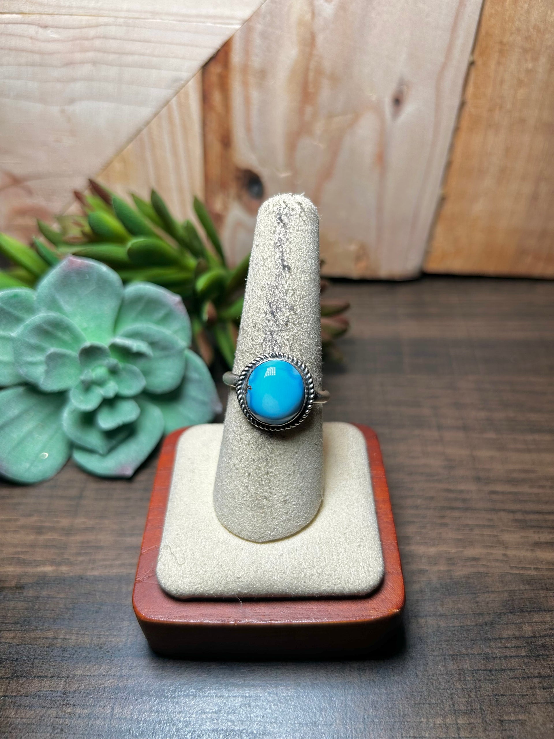 Navajo Made Golden Turquoise & Sterling Silver Ring Size 8.75